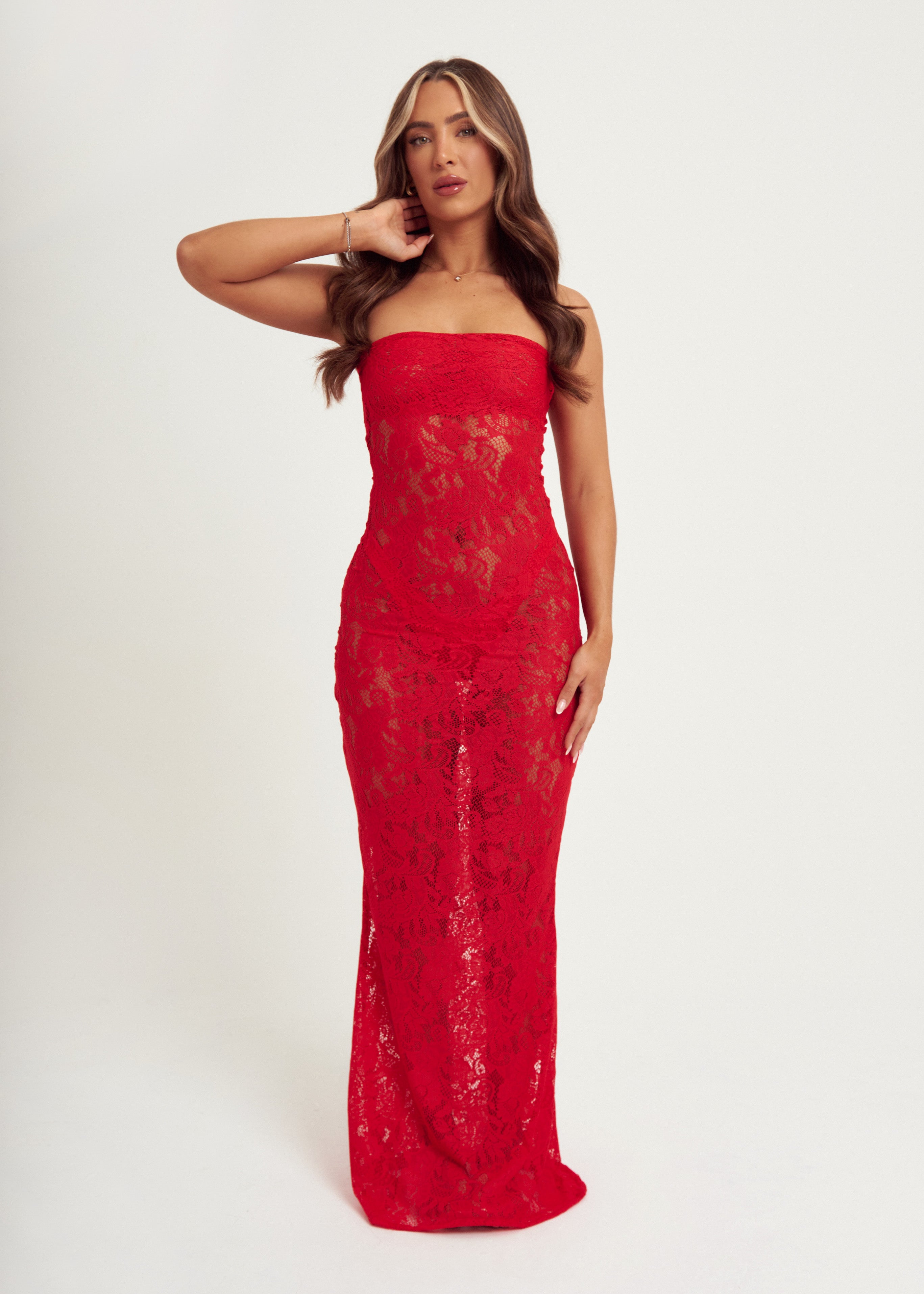 Lace Maxi Dress in Red