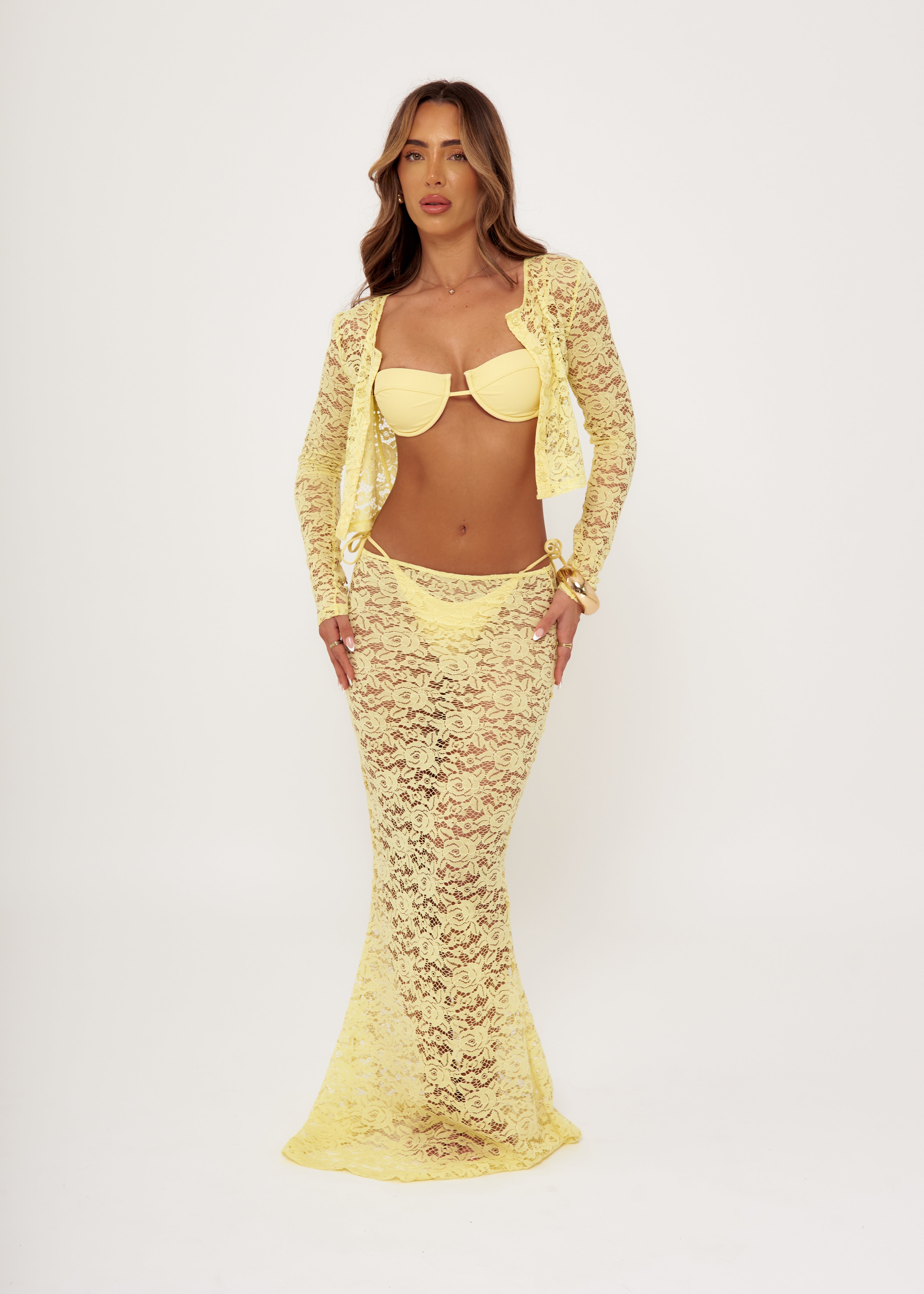 Lace Maxi Skirt in Lemon