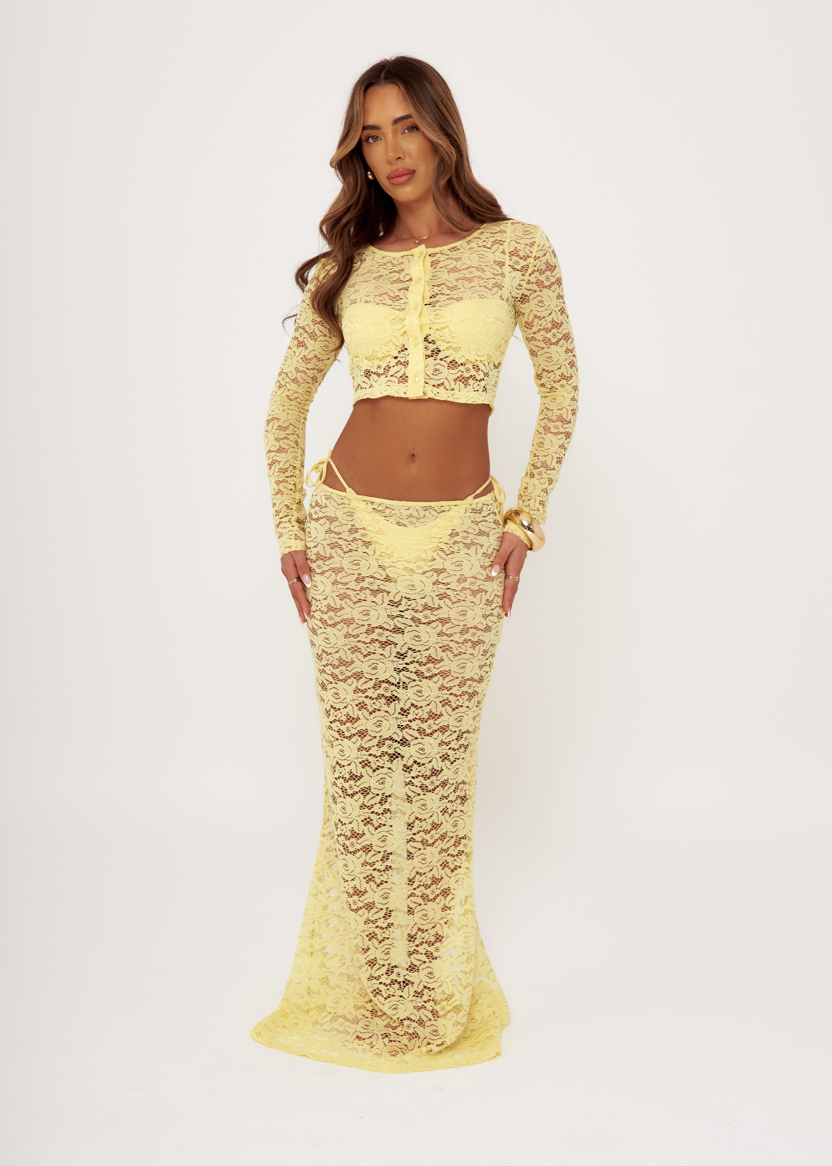 Lace Maxi Skirt in Lemon