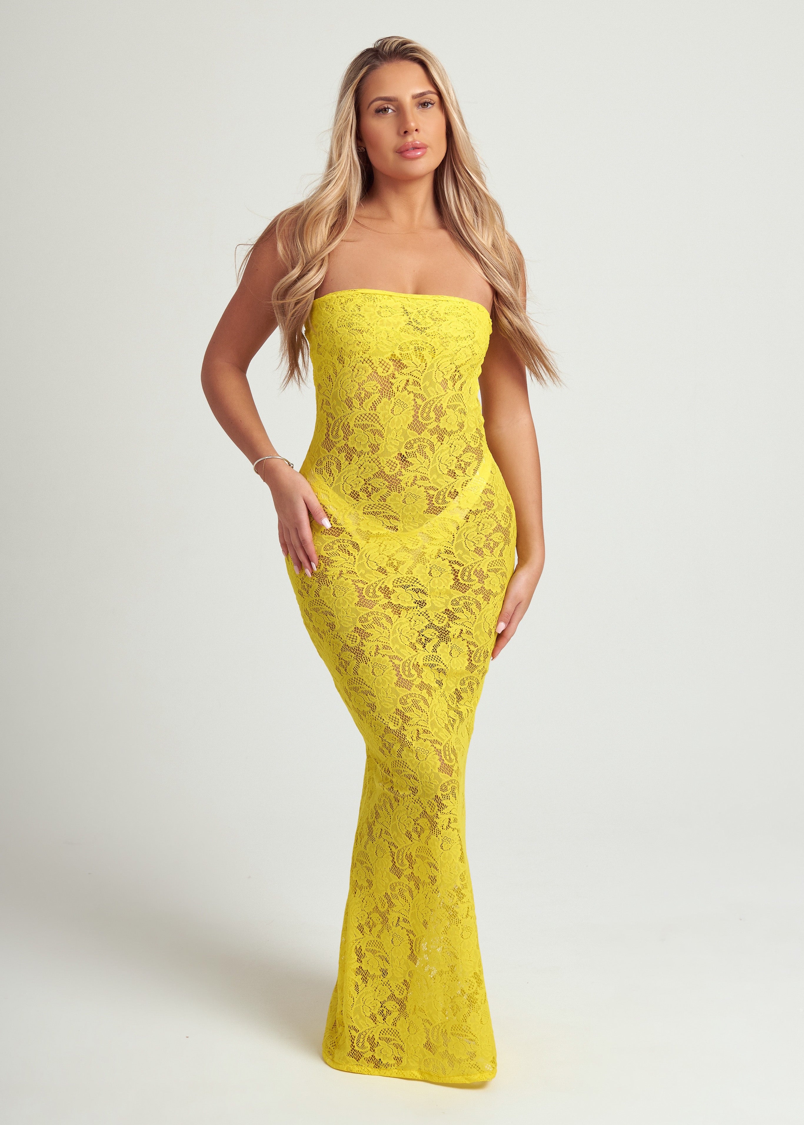 Lace Maxi Dress in Yellow