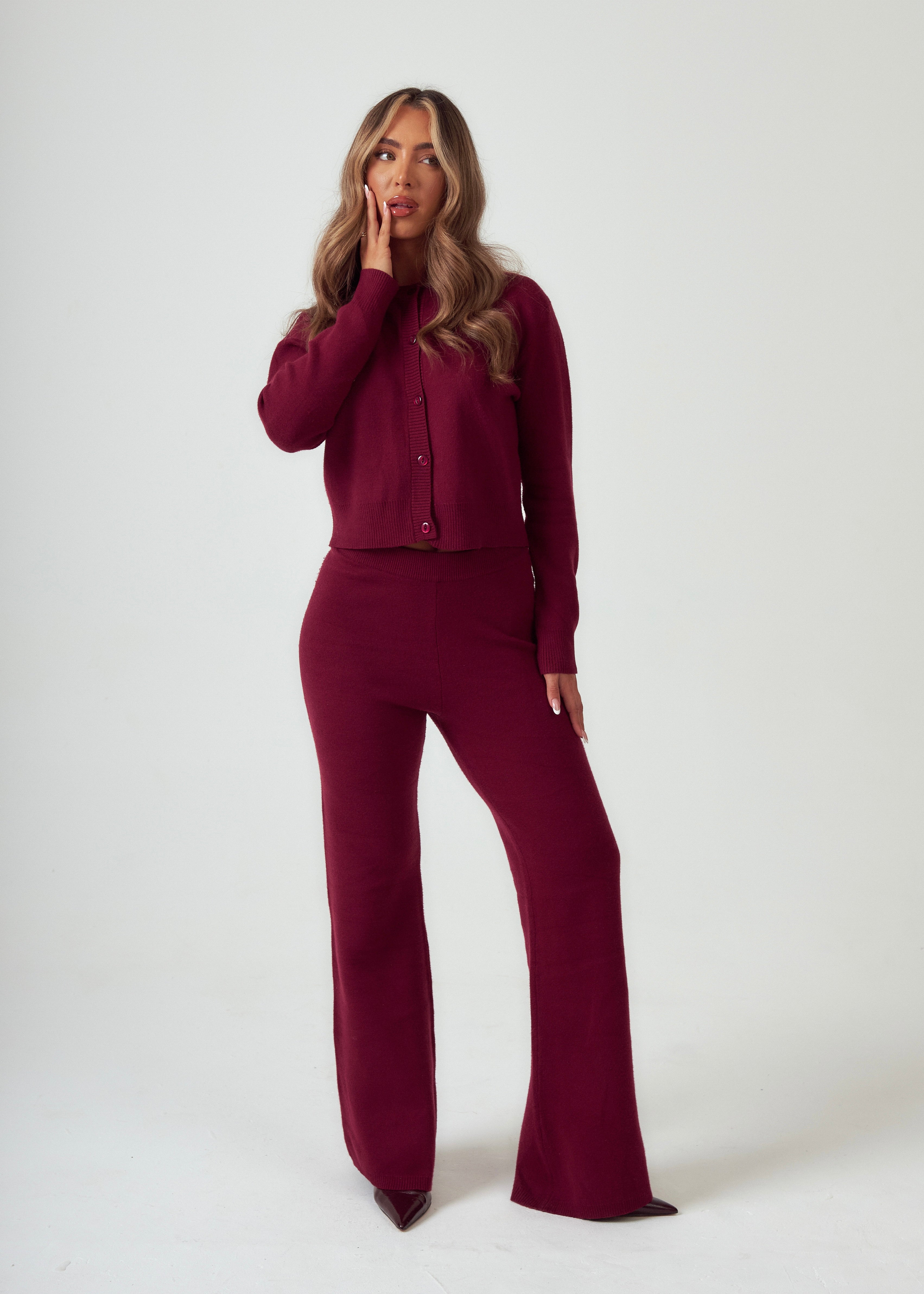 Knit Cardigan in Burgundy