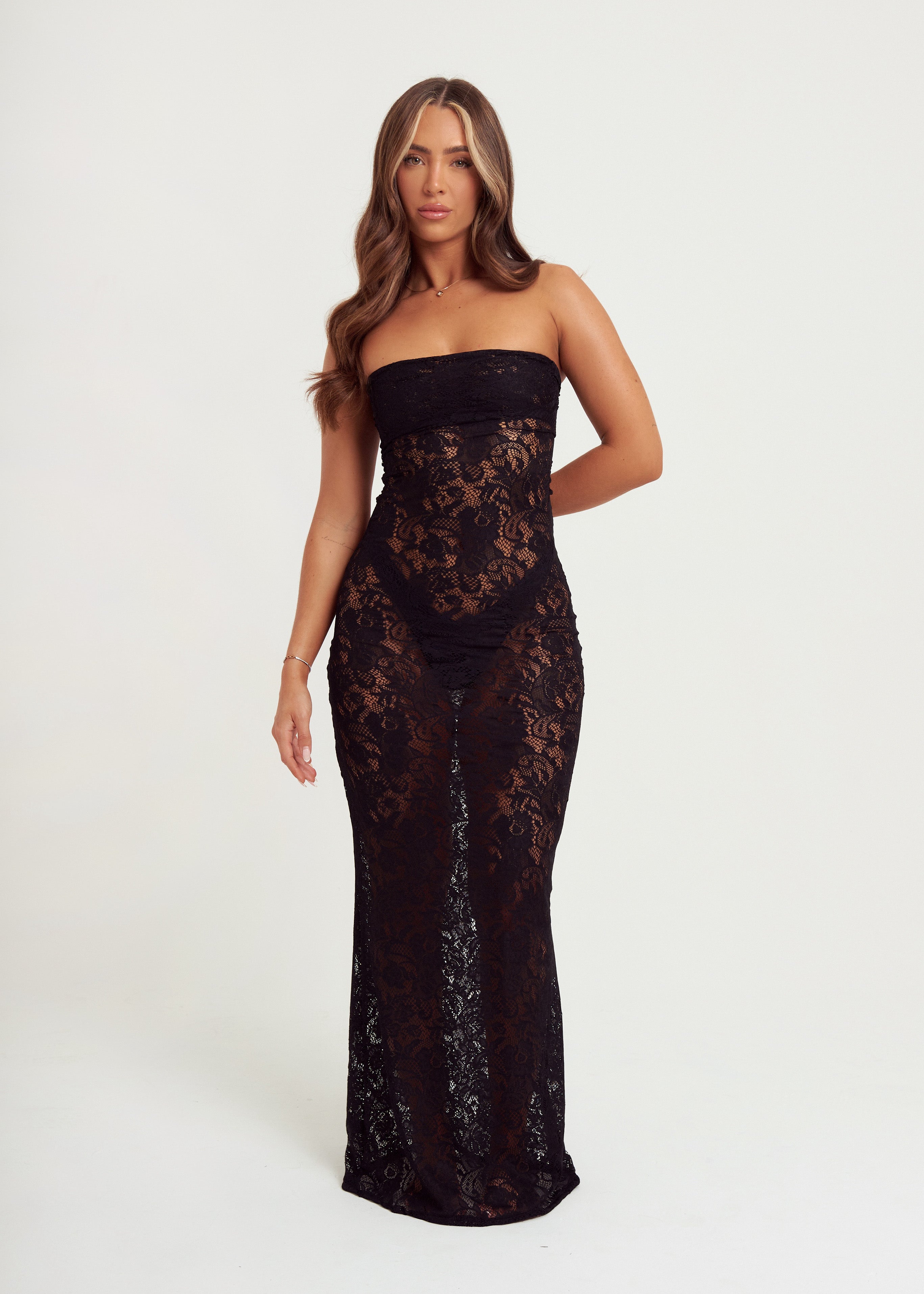 Lace Maxi Dress in Black