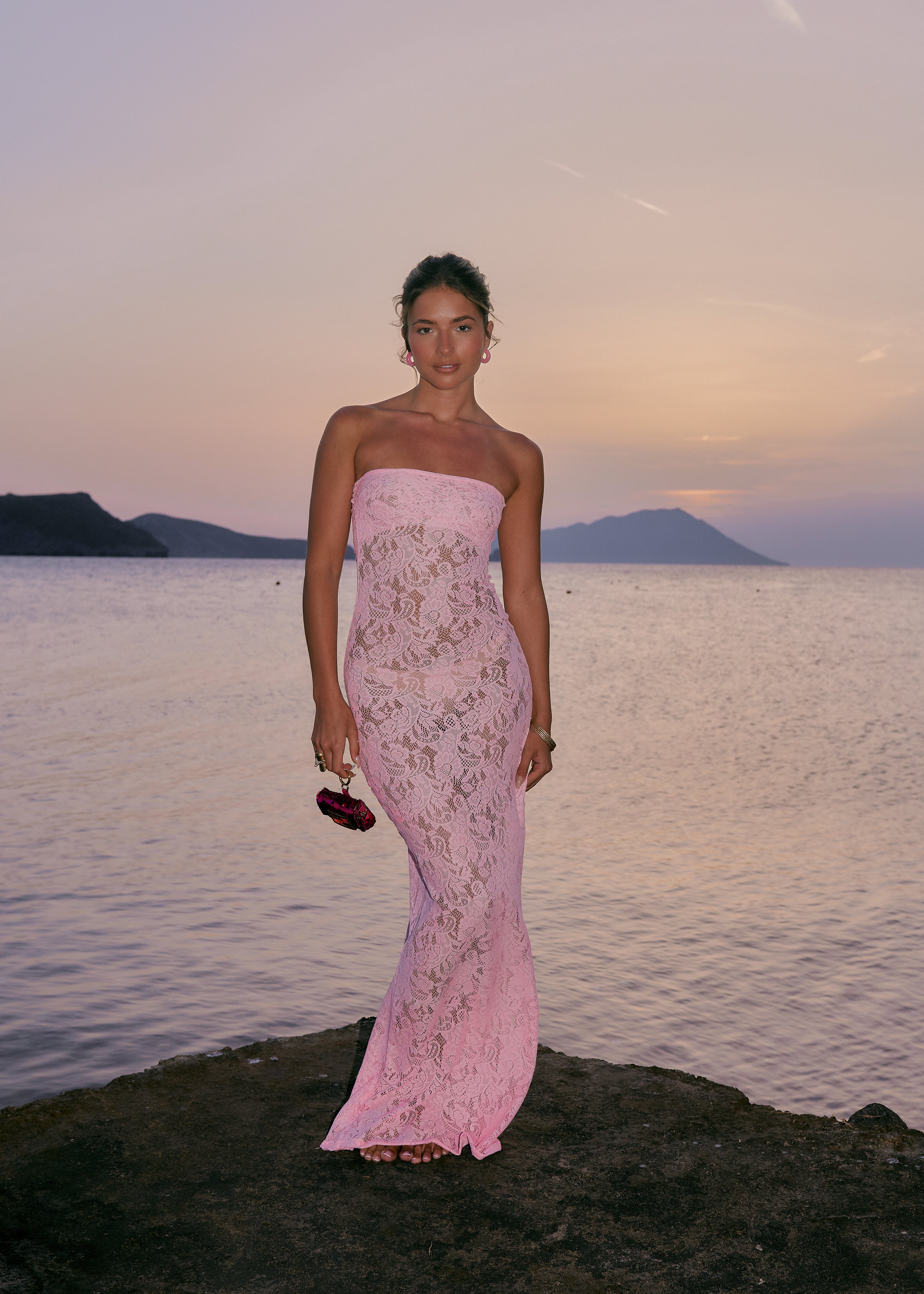 Lace Maxi Dress in Baby Pink