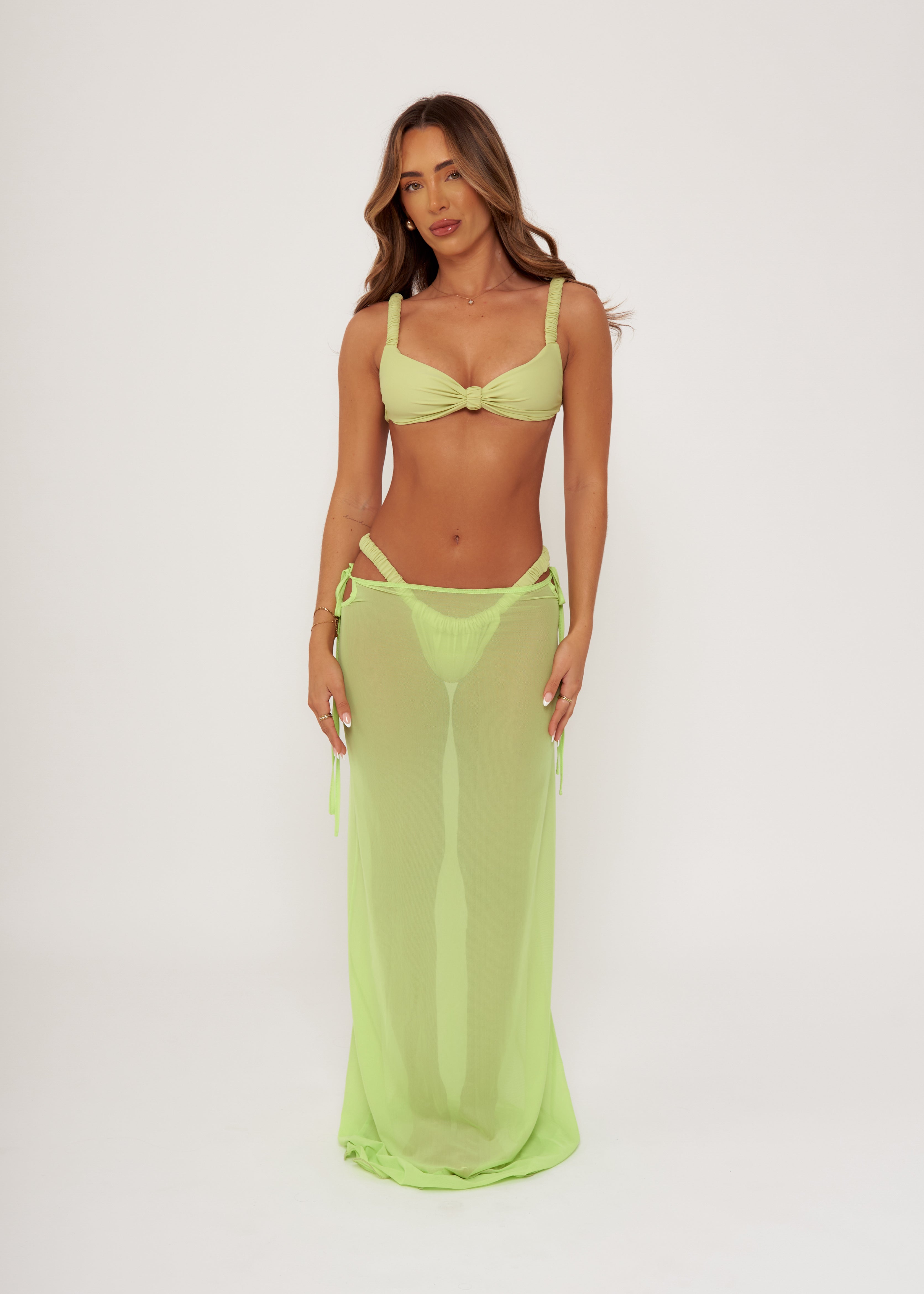Mesh Tie Maxi Skirt in Apple Green