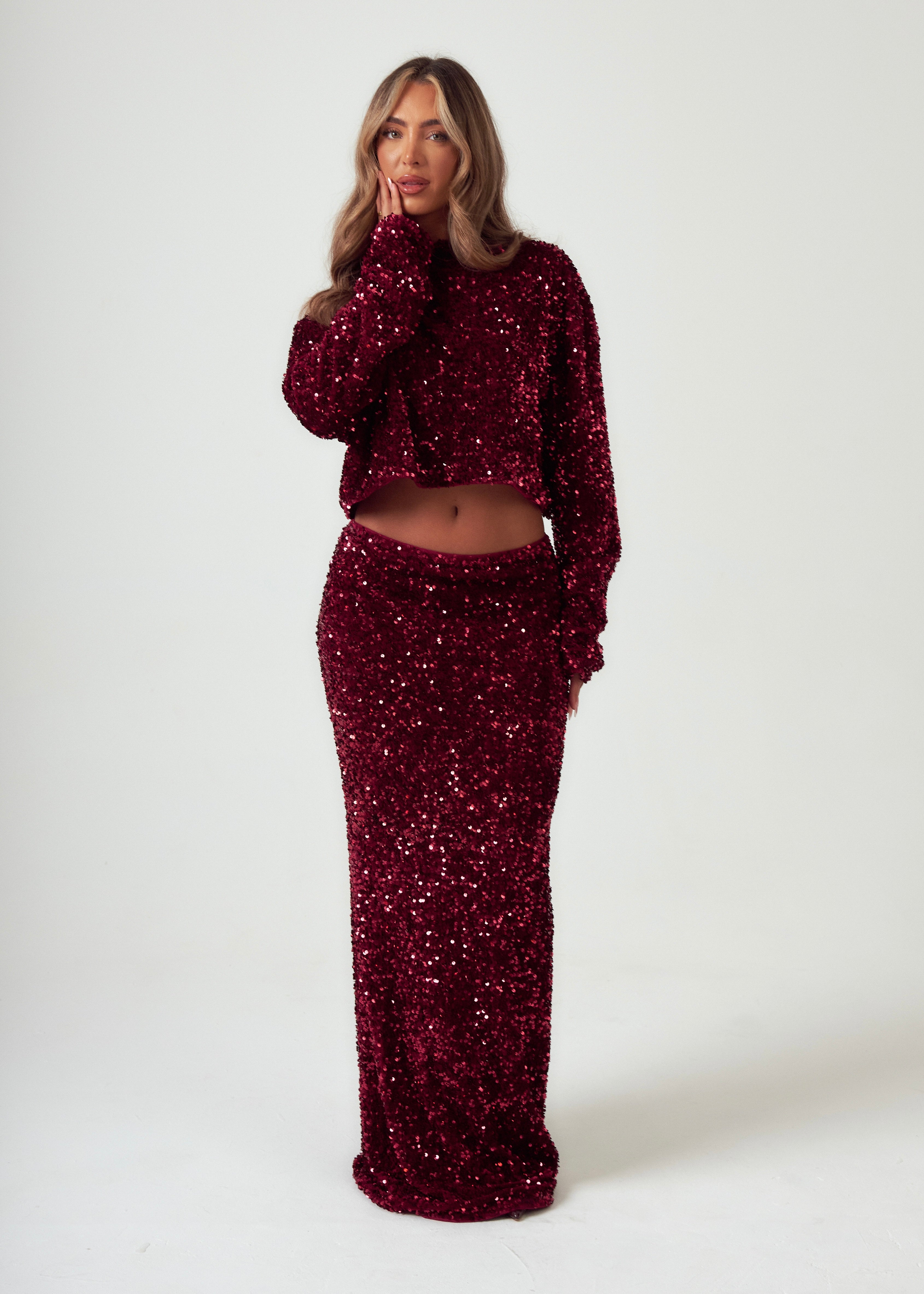Sequin Bow Jacket in Burgundy