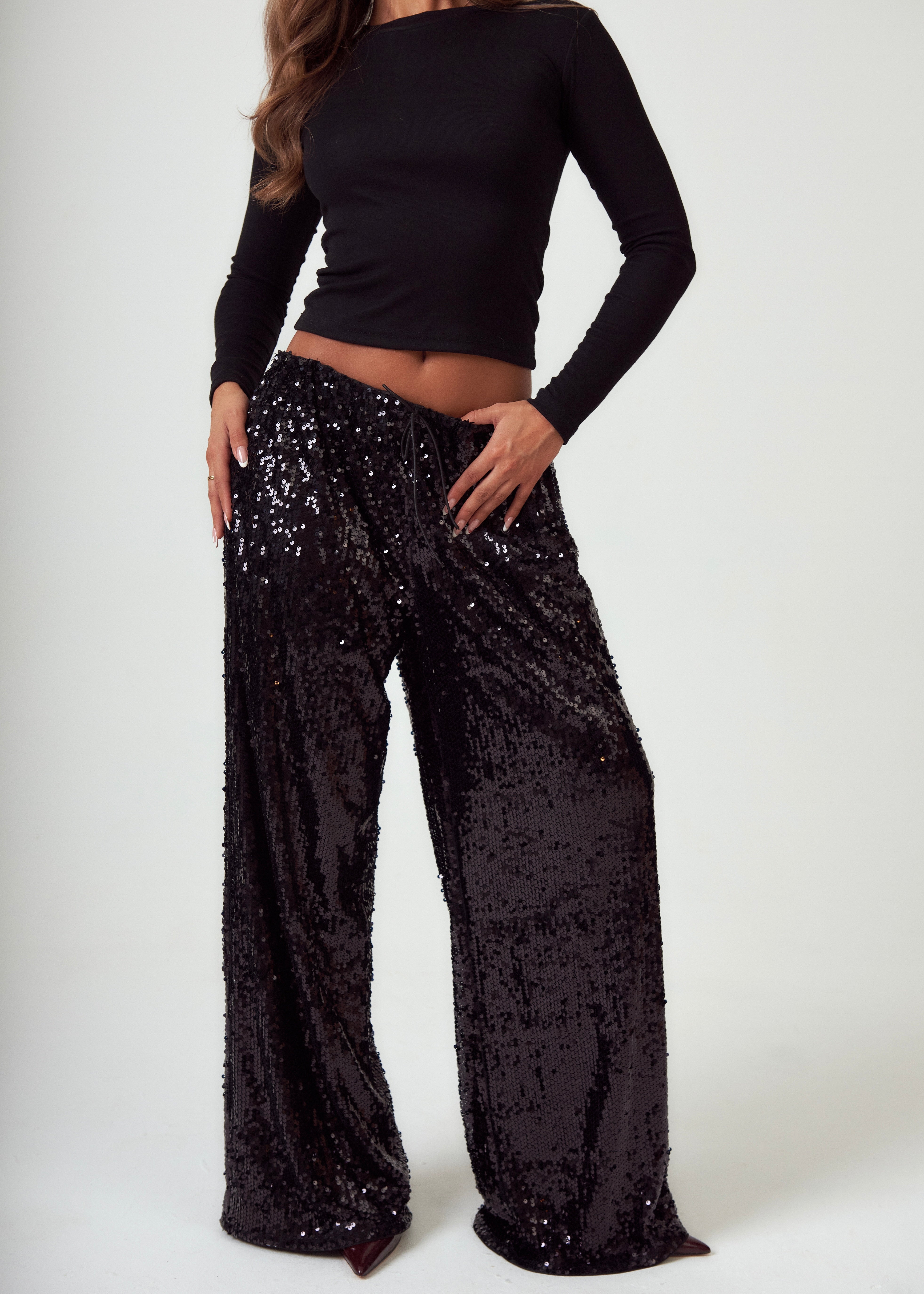Sequin Trousers in Black