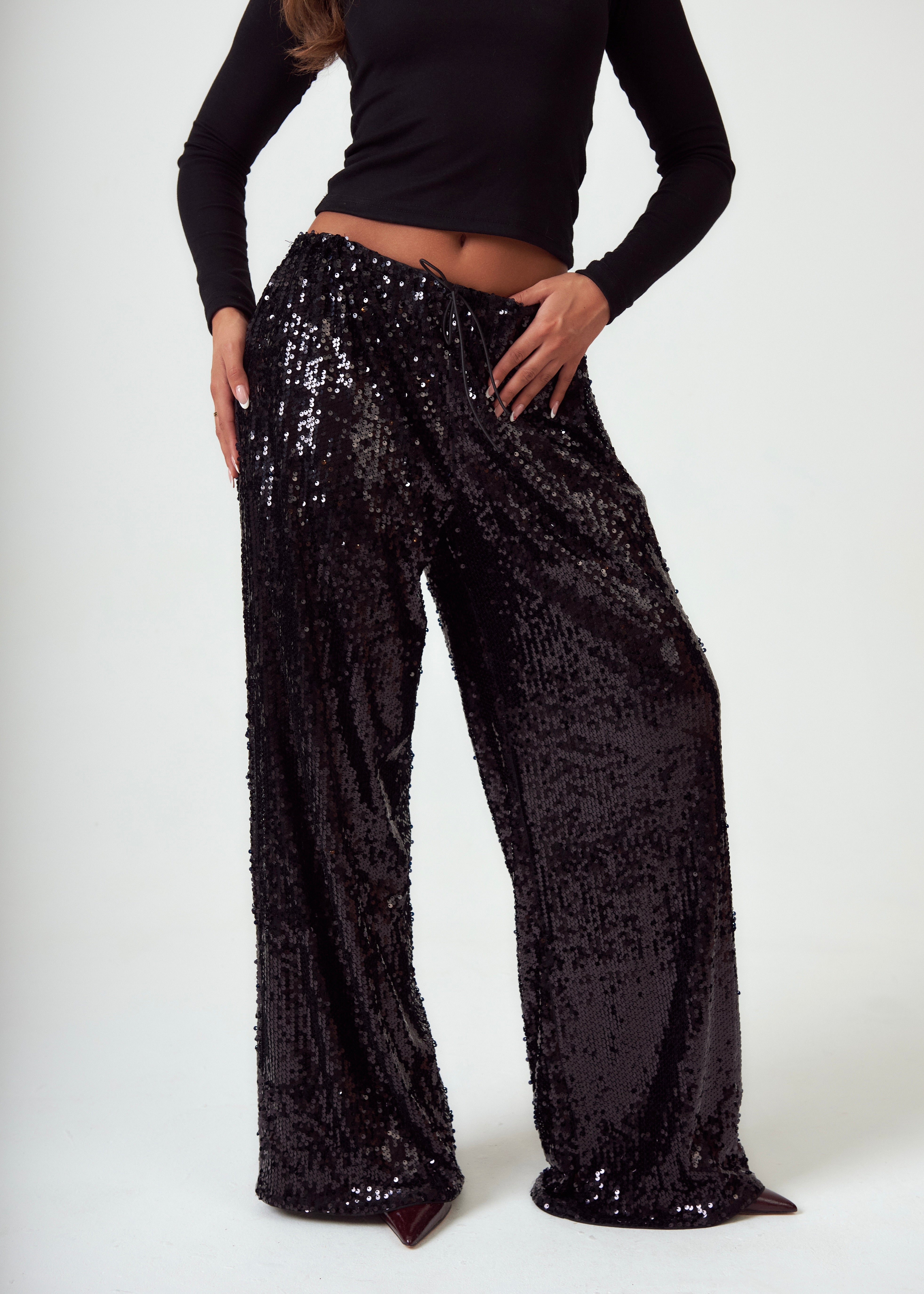 Sequin Trousers in Black