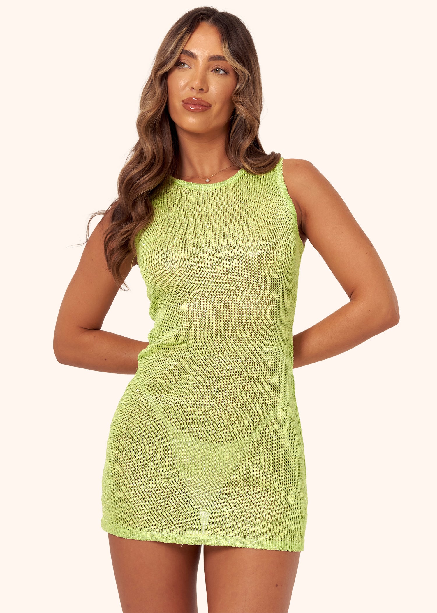 Sparkle Knit Mini Dress in Apple Green
