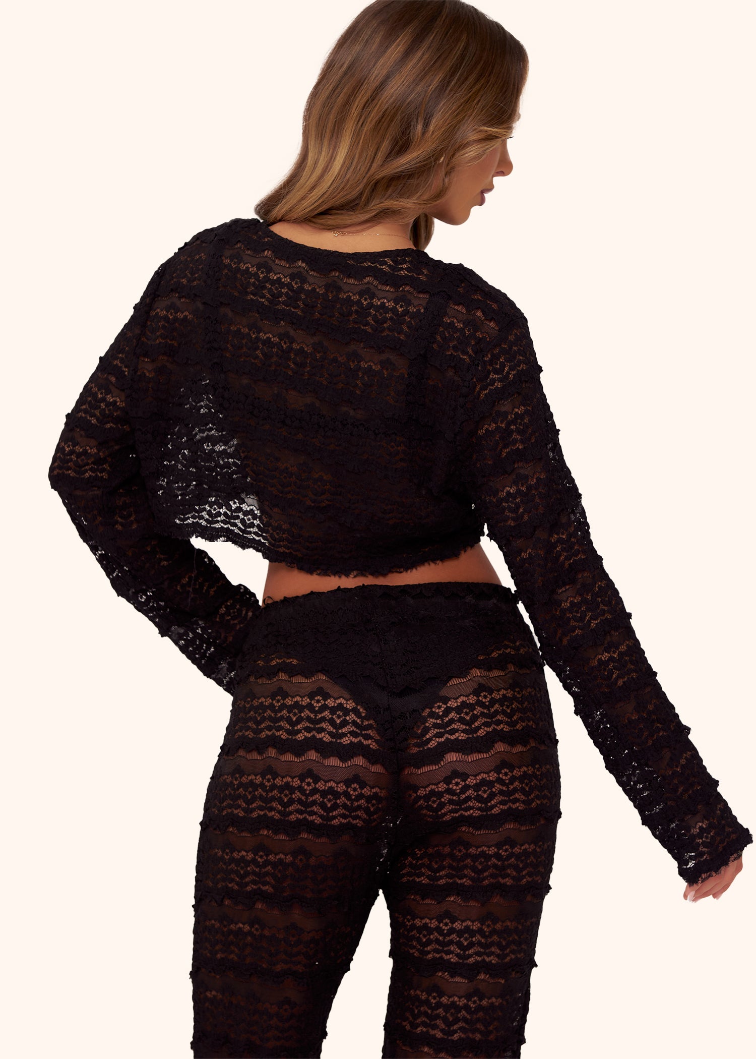 Lace Knit Cropped Cardigan in Black