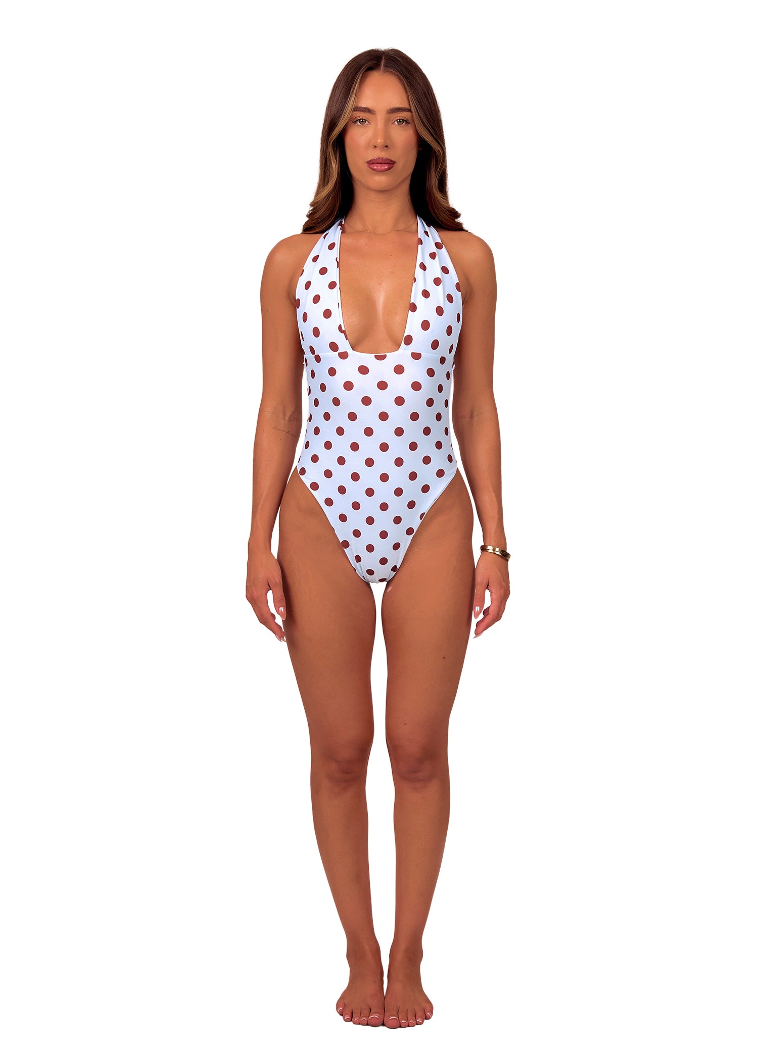 Halter Swimsuit in Blue Polka