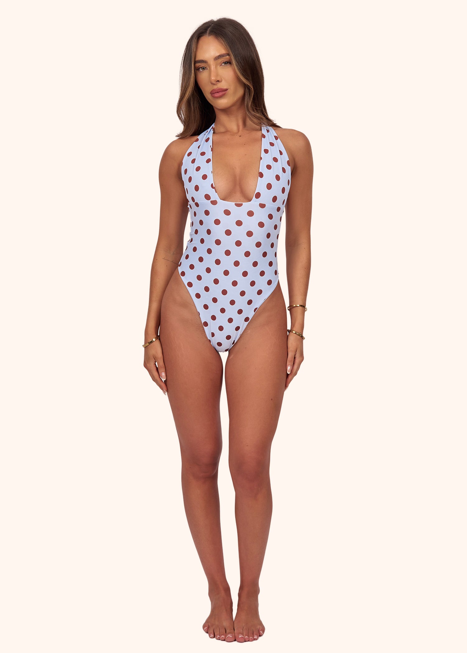 Halter Swimsuit in Blue Polka