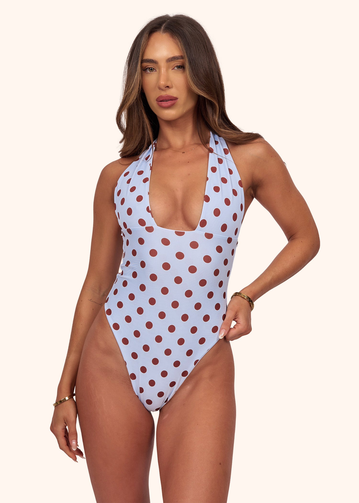 Halter Swimsuit in Blue Polka