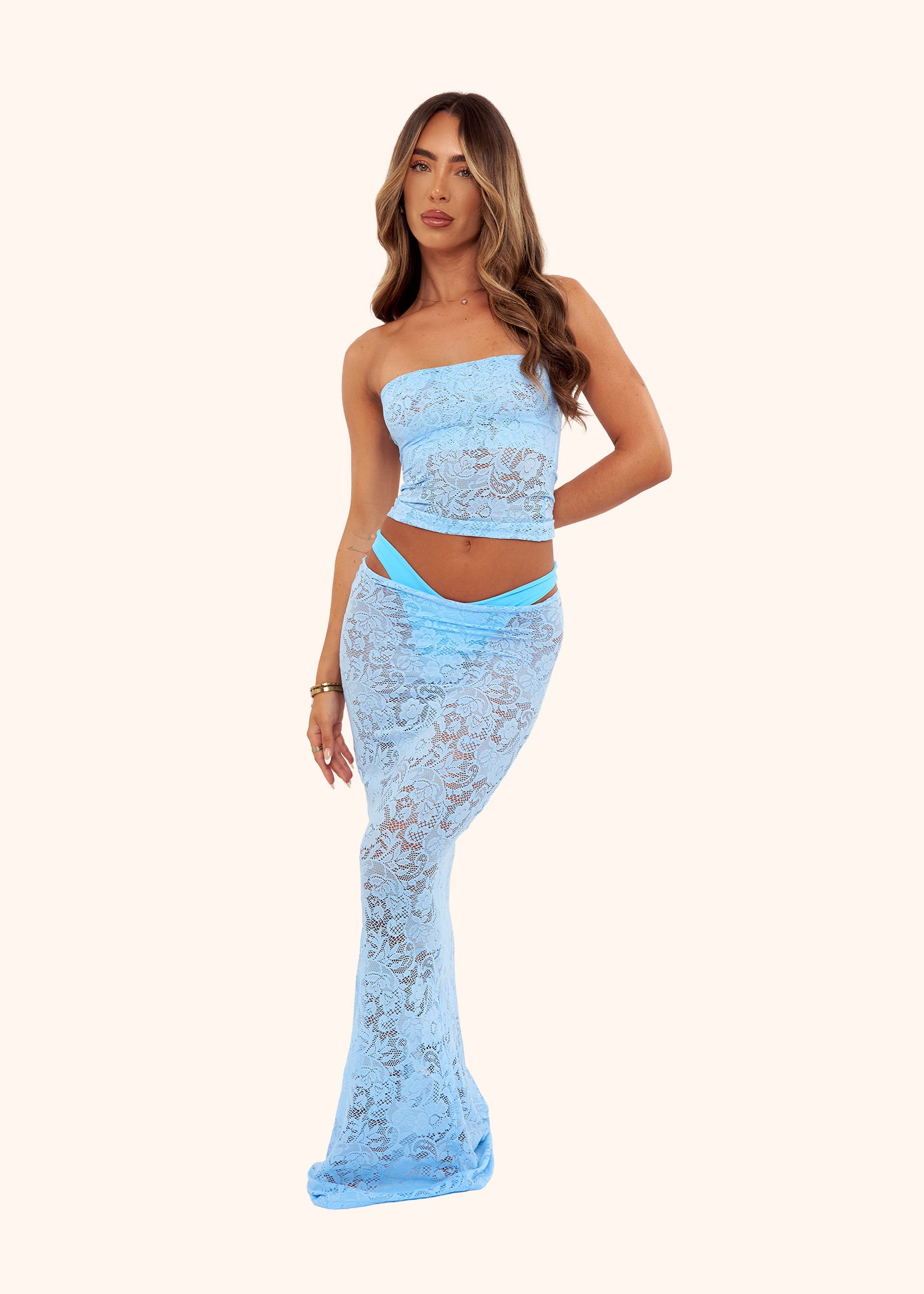 Lace Maxi Skirt in Blue