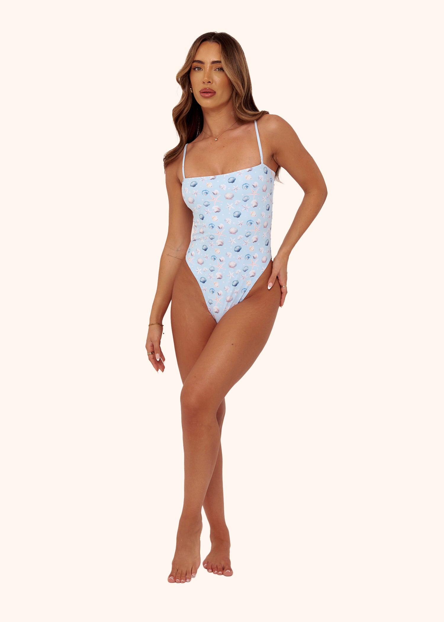 Square Neck Swimsuit in Blue Seashell