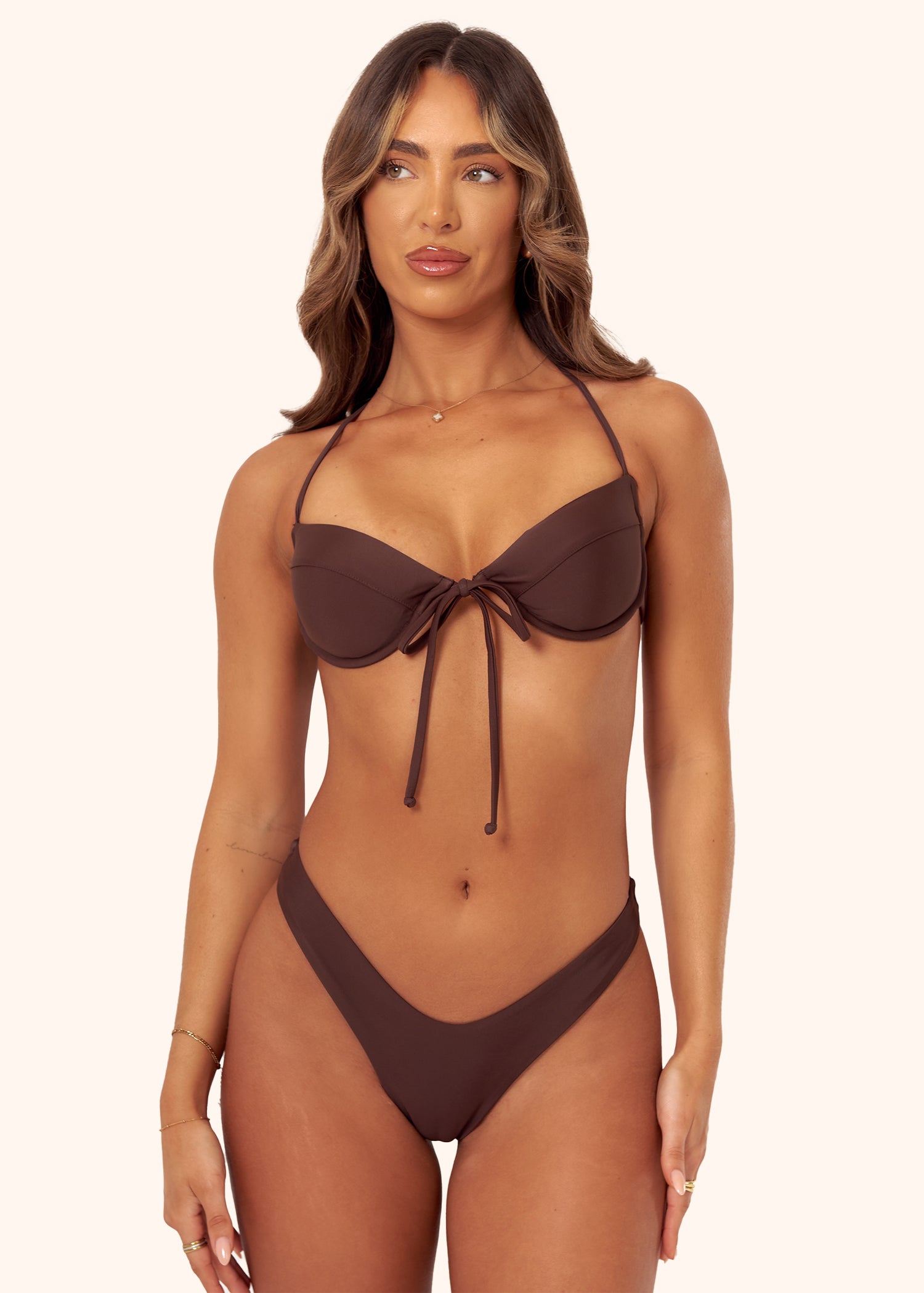 Tie Underwire Bikini Top in Brown