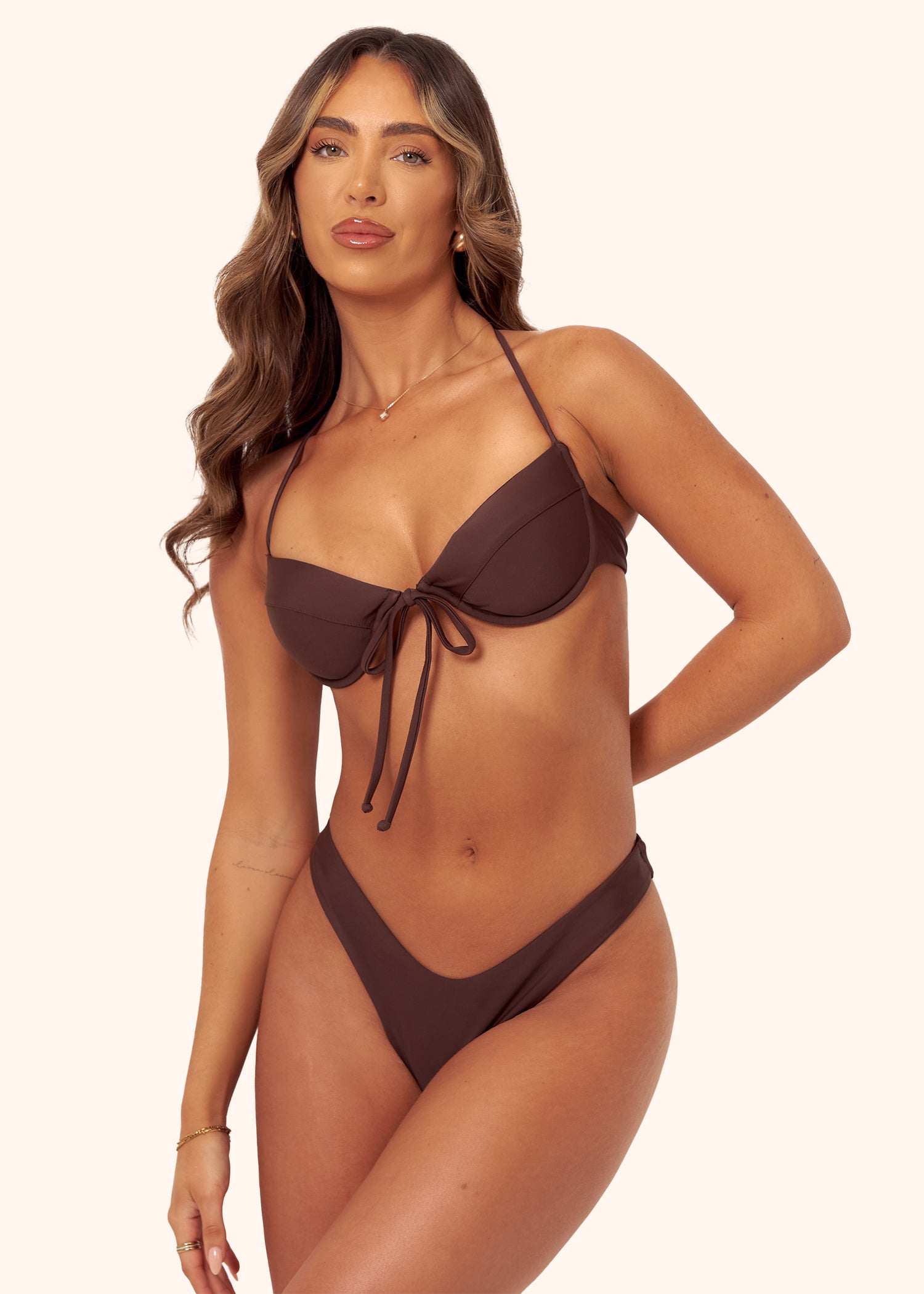 Tie Underwire Bikini Top in Brown
