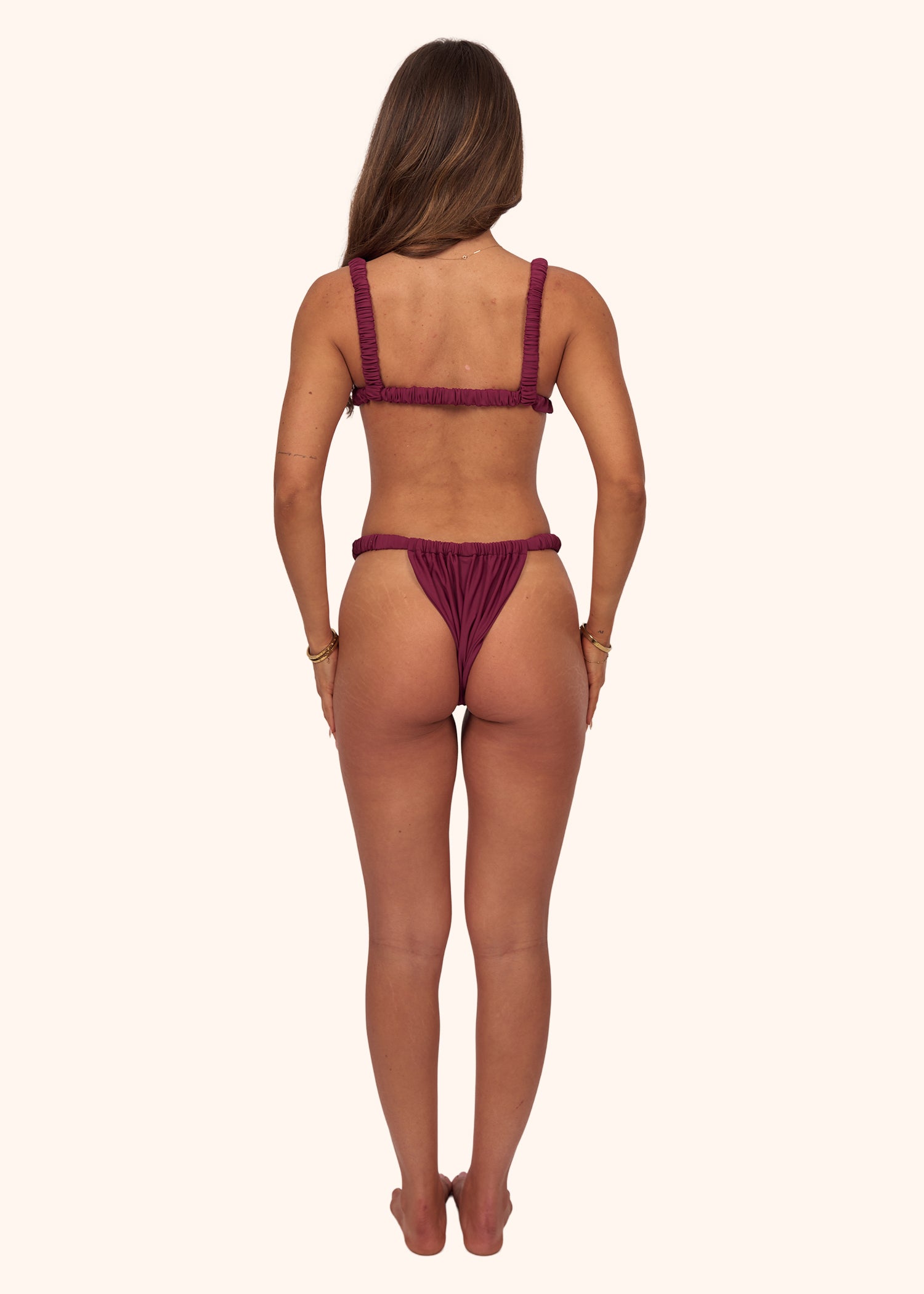 Ruched Bikini Bottoms in Burgundy