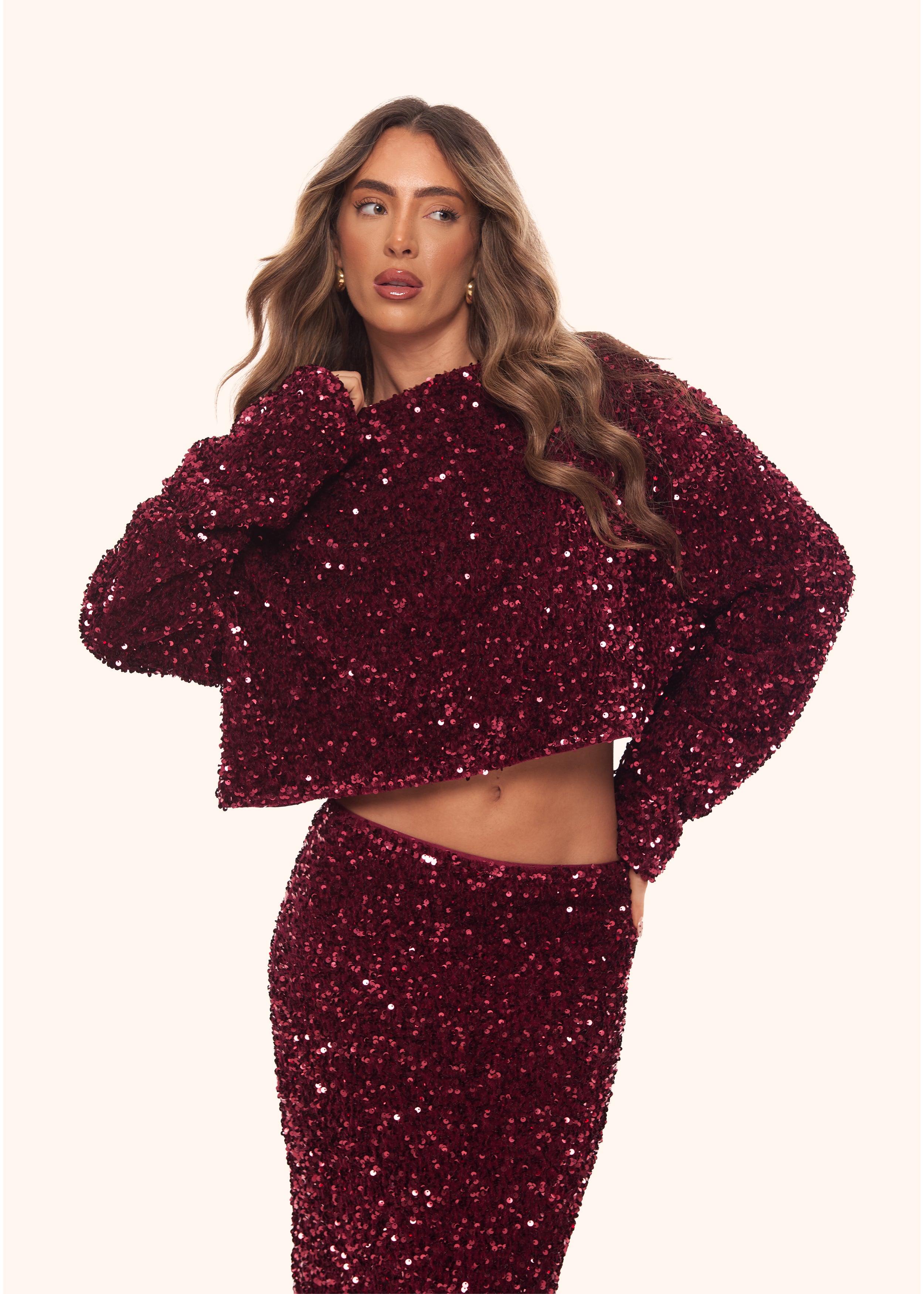 Sequin Bow Jacket in Burgundy