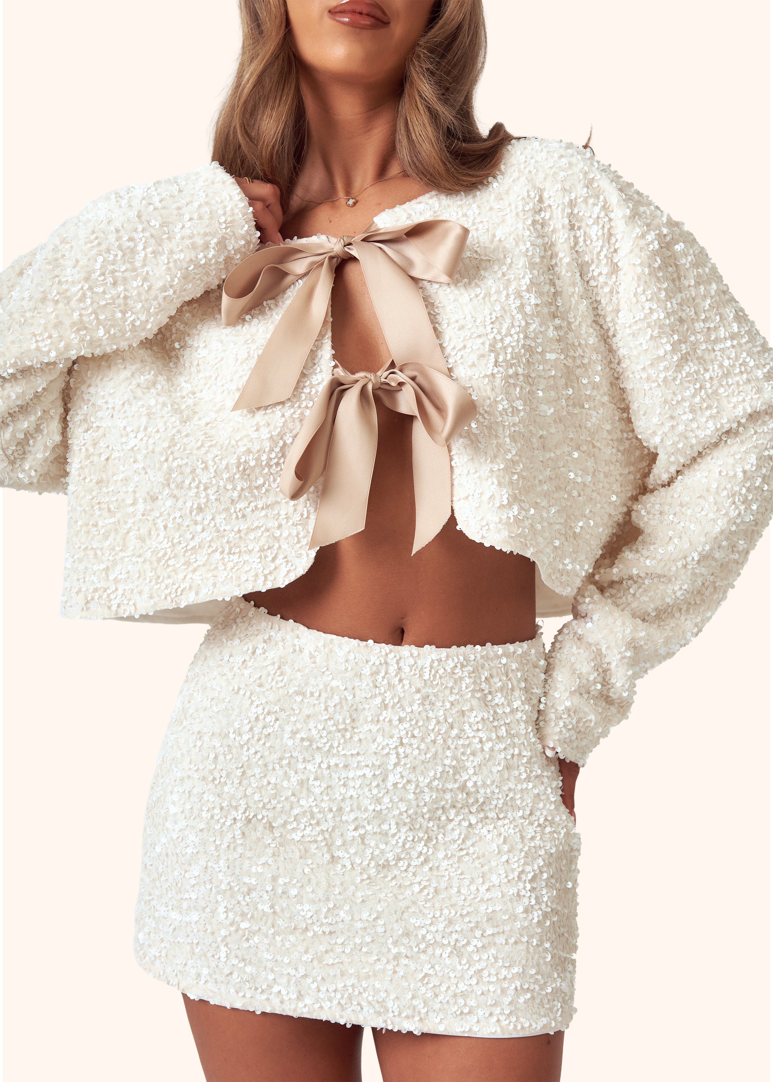 Sequin Bow Jacket in Cream