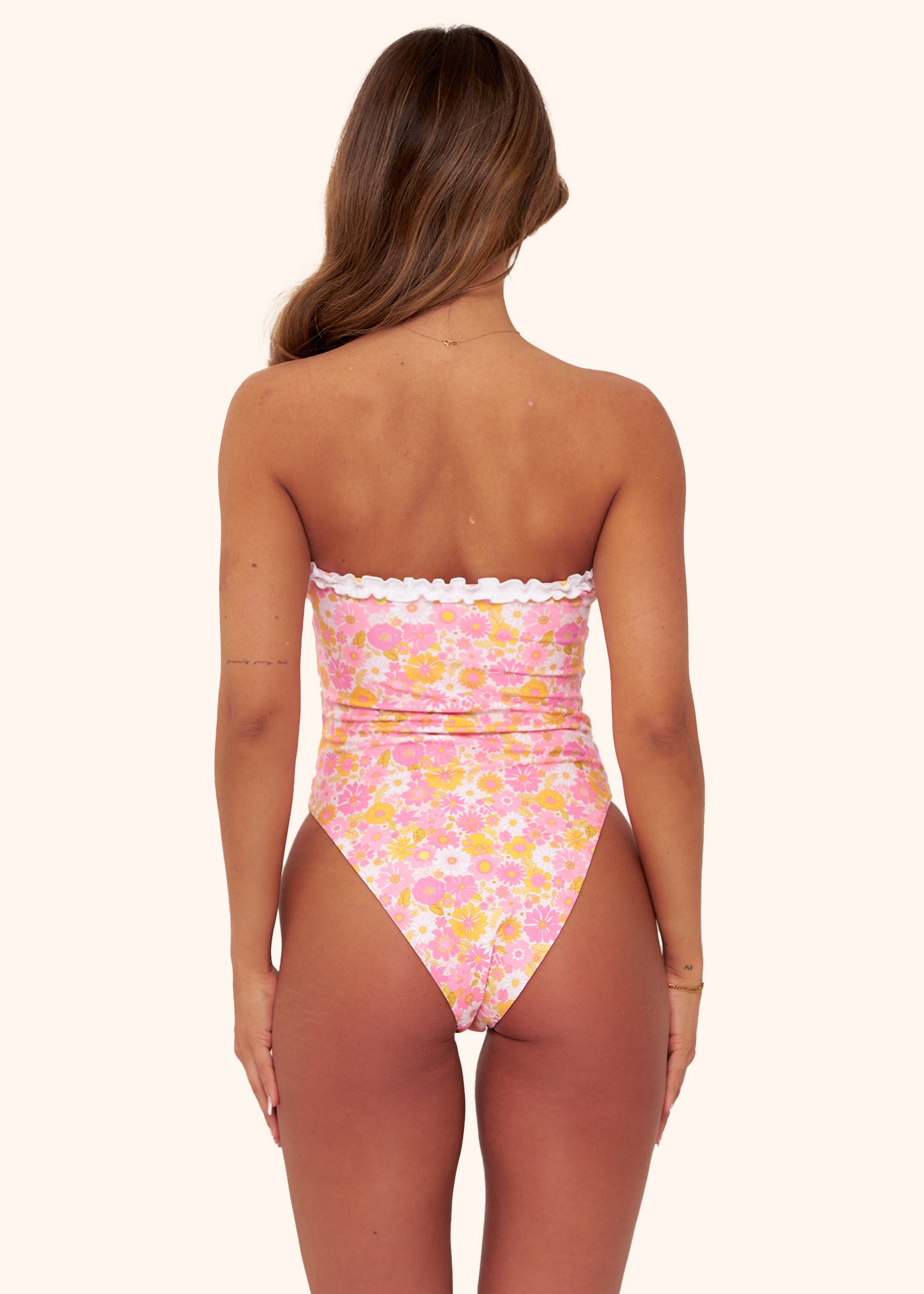 Ruffle Swimsuit in Pink and White Floral