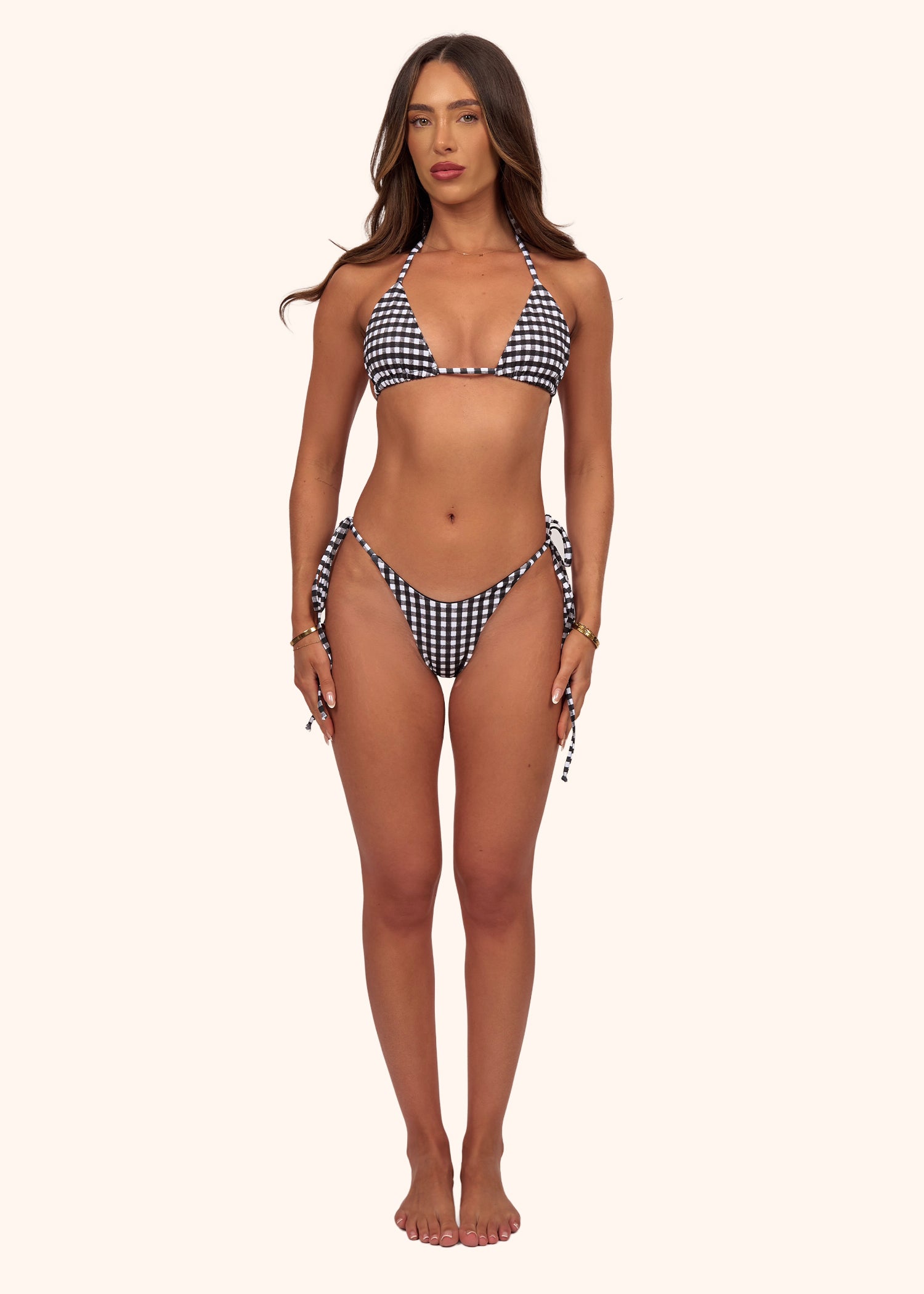 Tie Bikini Bottoms in Black Gingham