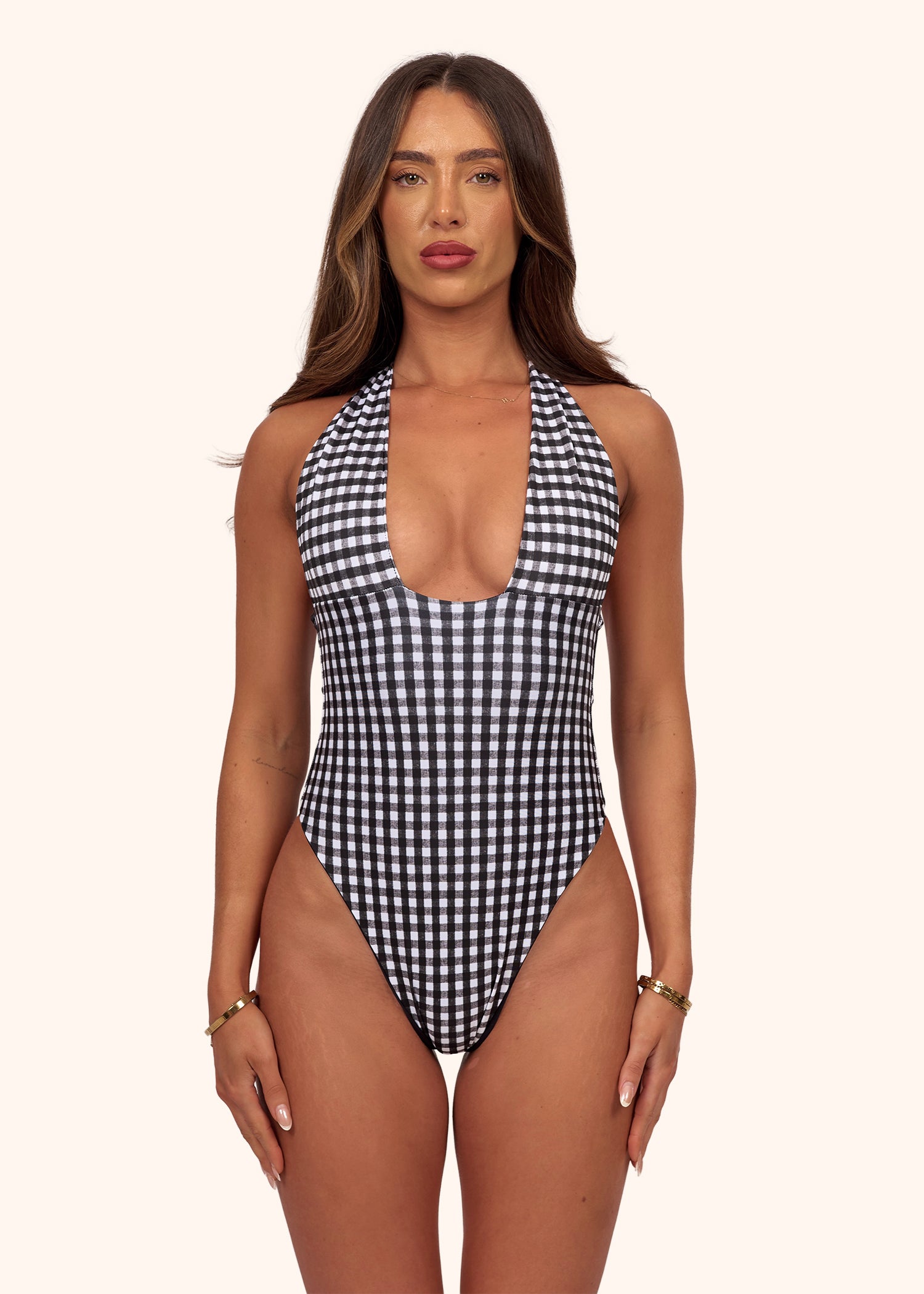 Halter Swimsuit in Black Gingham