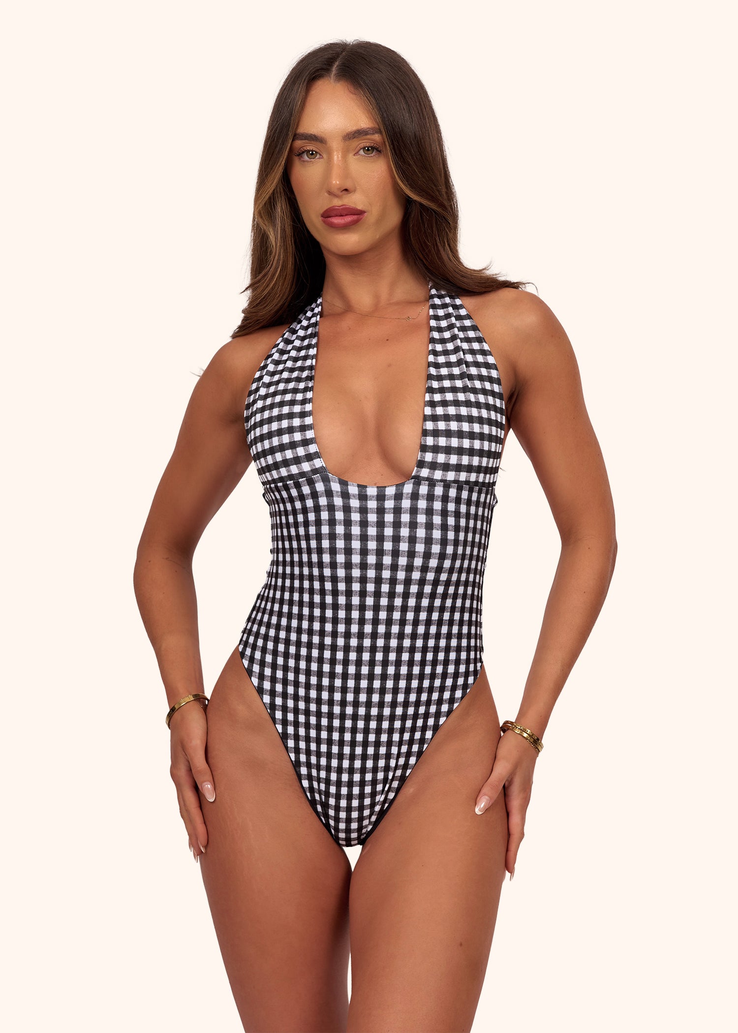 Halter Swimsuit in Black Gingham