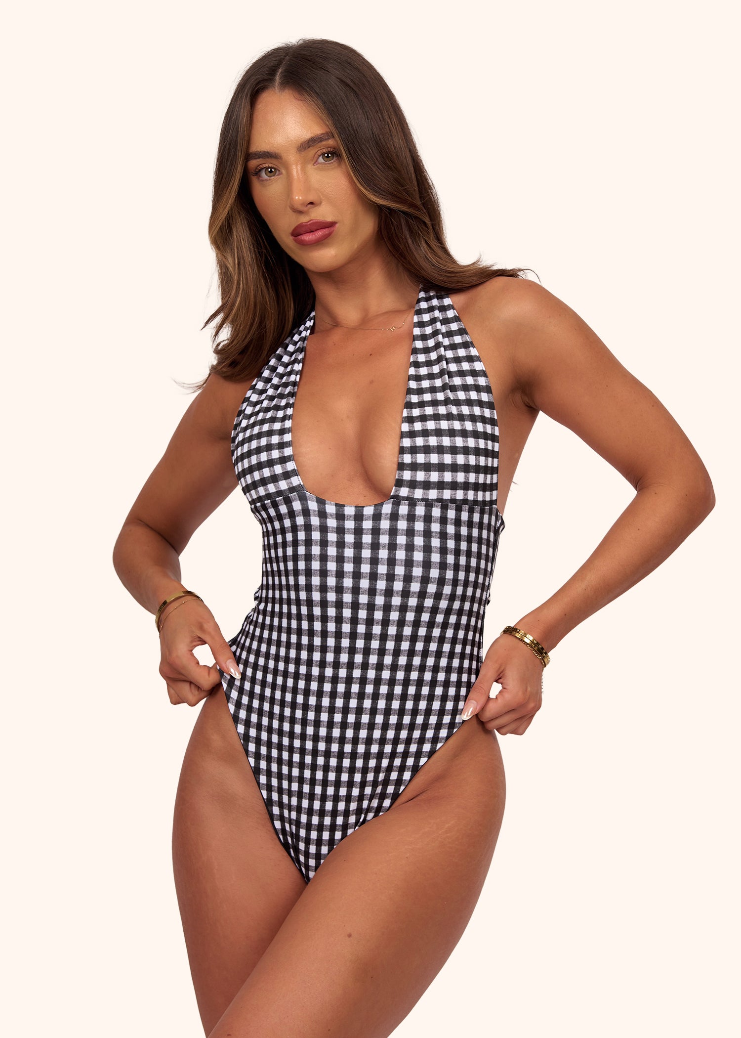 Halter Swimsuit in Black Gingham