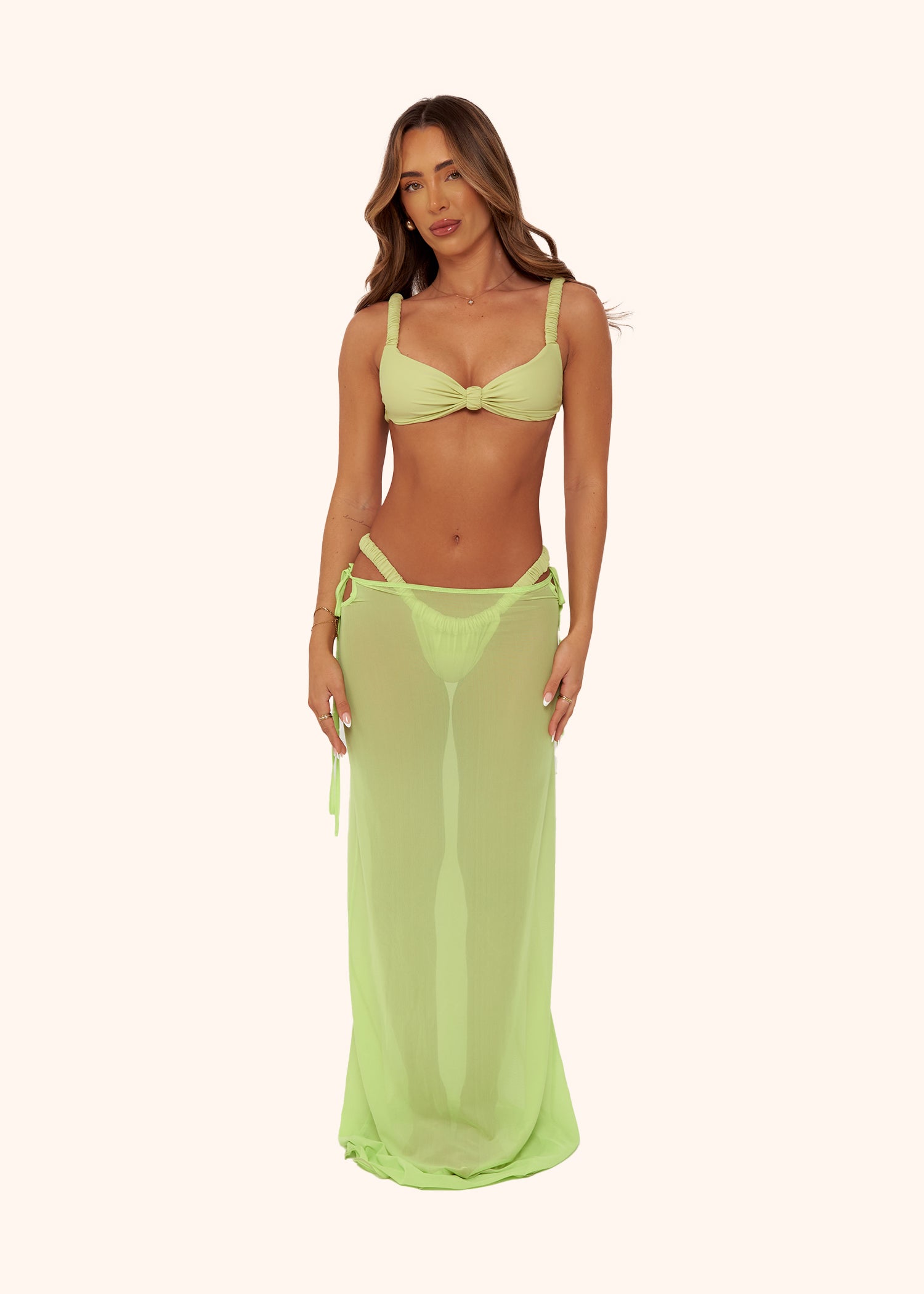 Mesh Tie Maxi Skirt in Apple Green