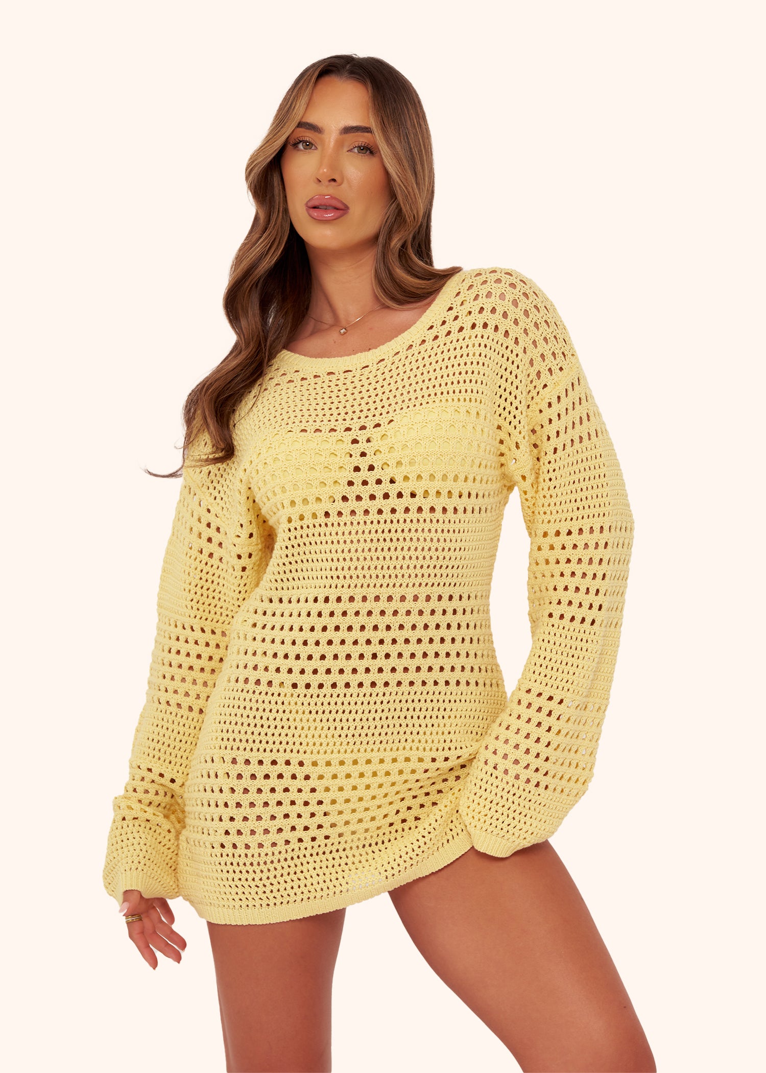 Crochet Mini Dress in Lemon