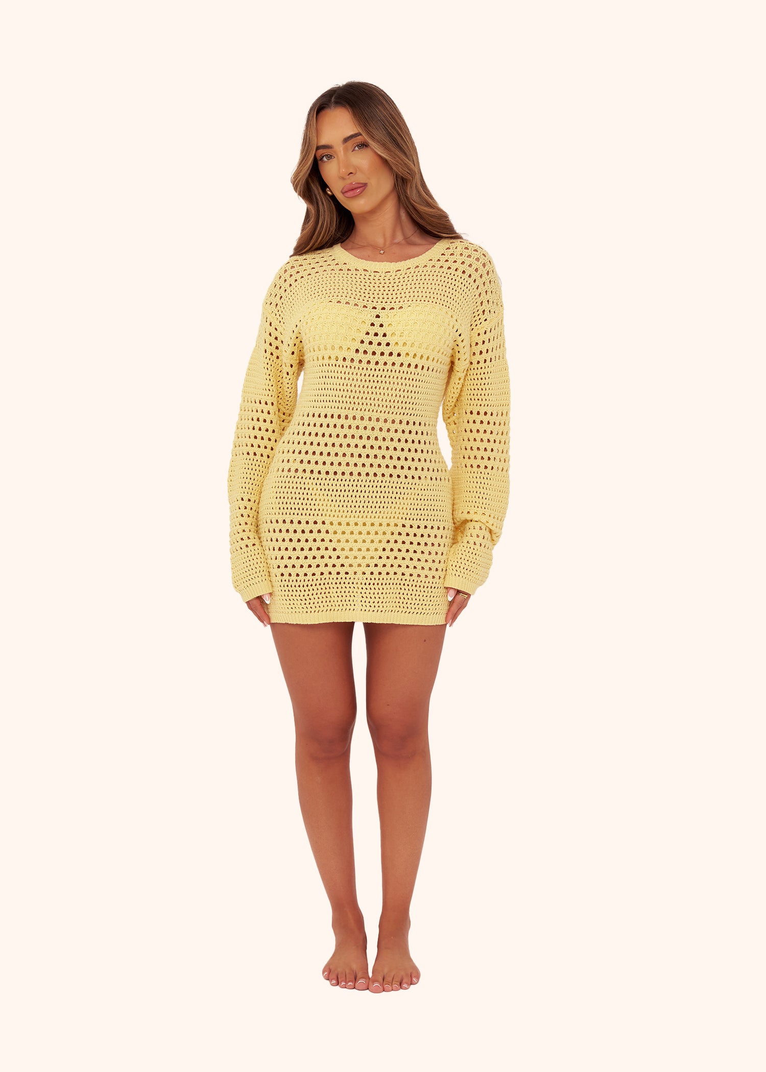 Crochet Mini Dress in Lemon