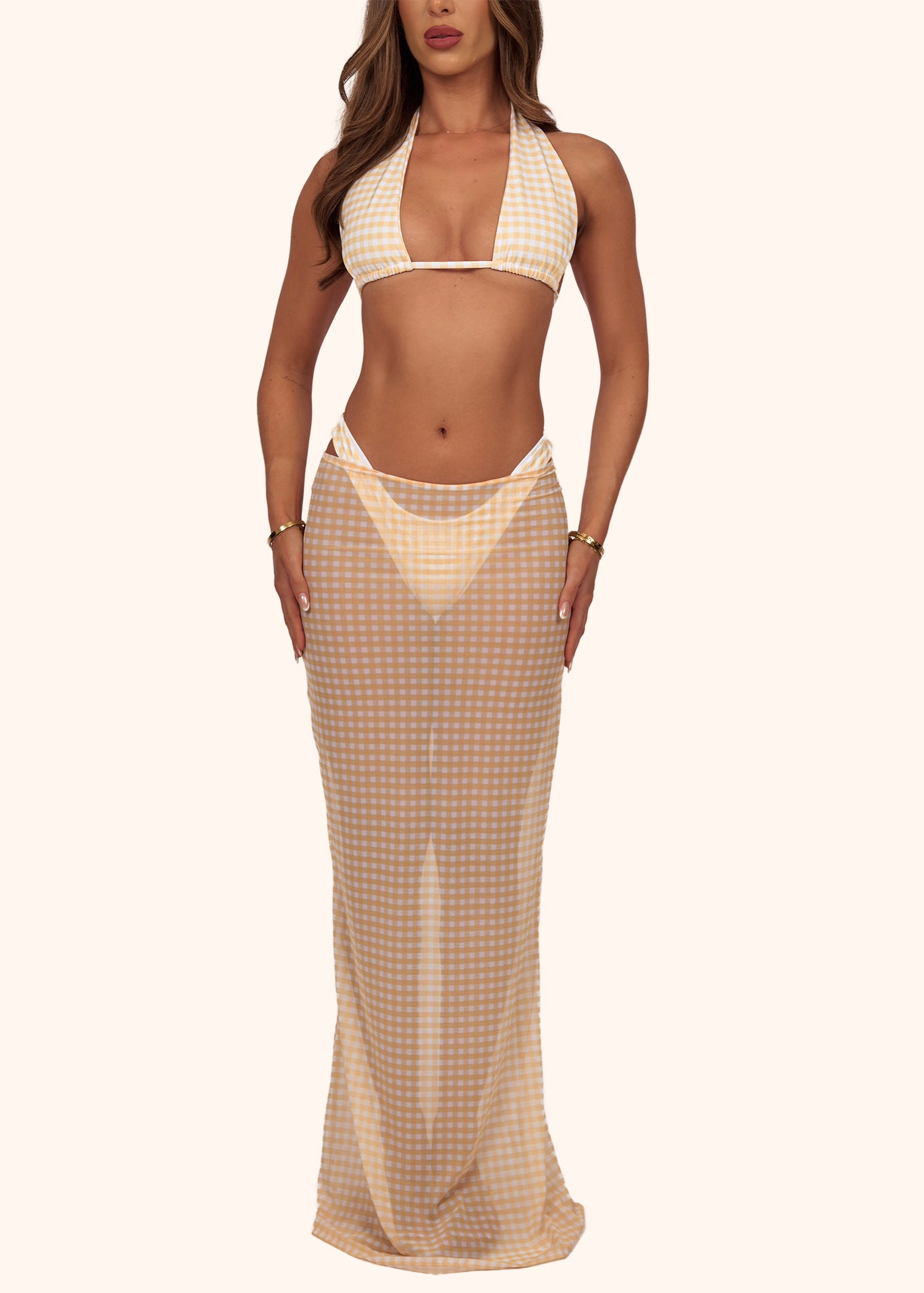 Mesh Maxi Skirt in Lemon Gingham