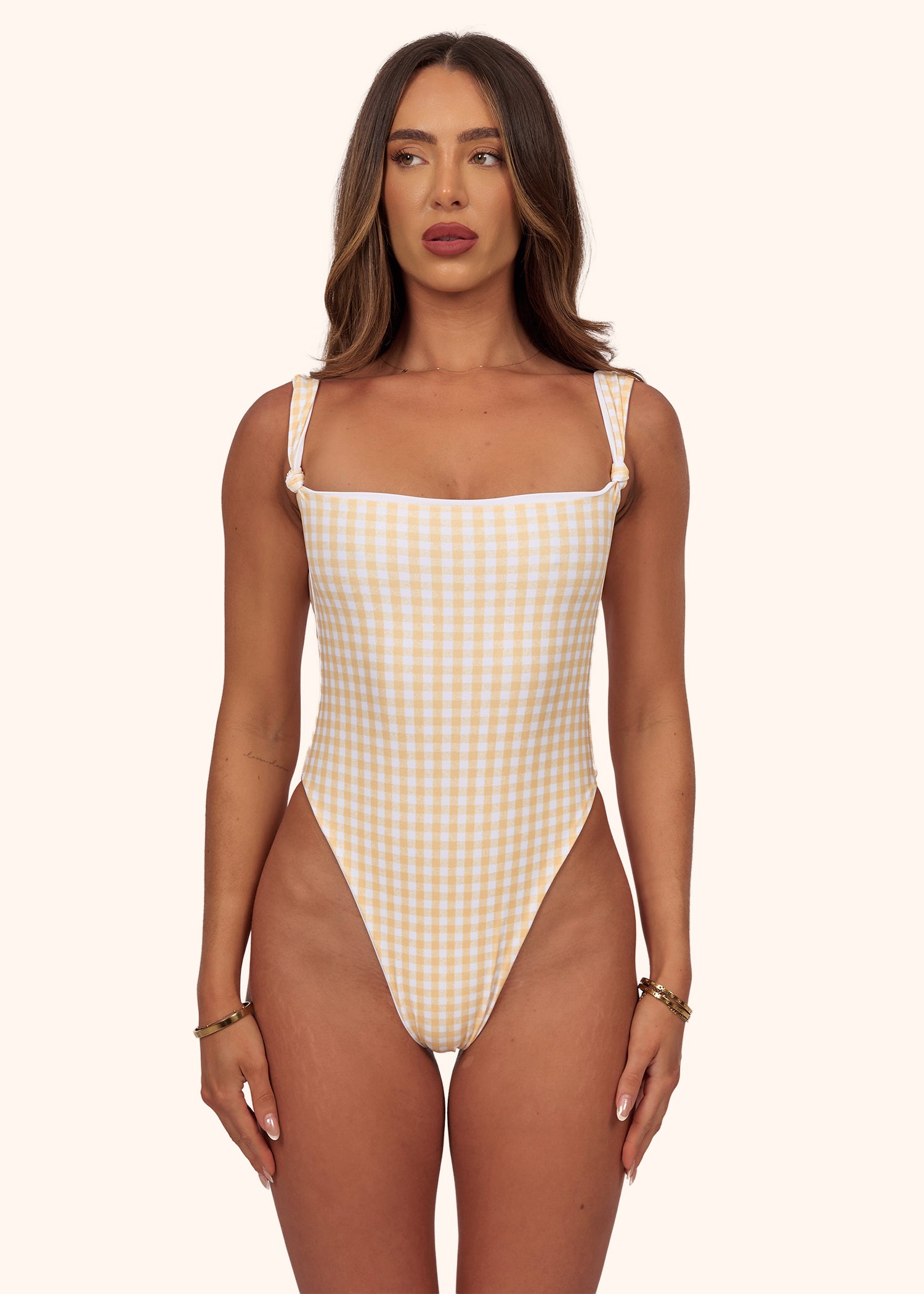 Knot Swimsuit in Lemon Gingham