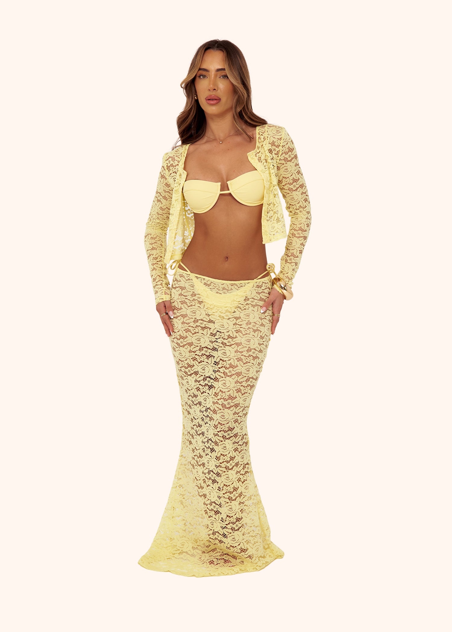 Lace Button Top in Lemon