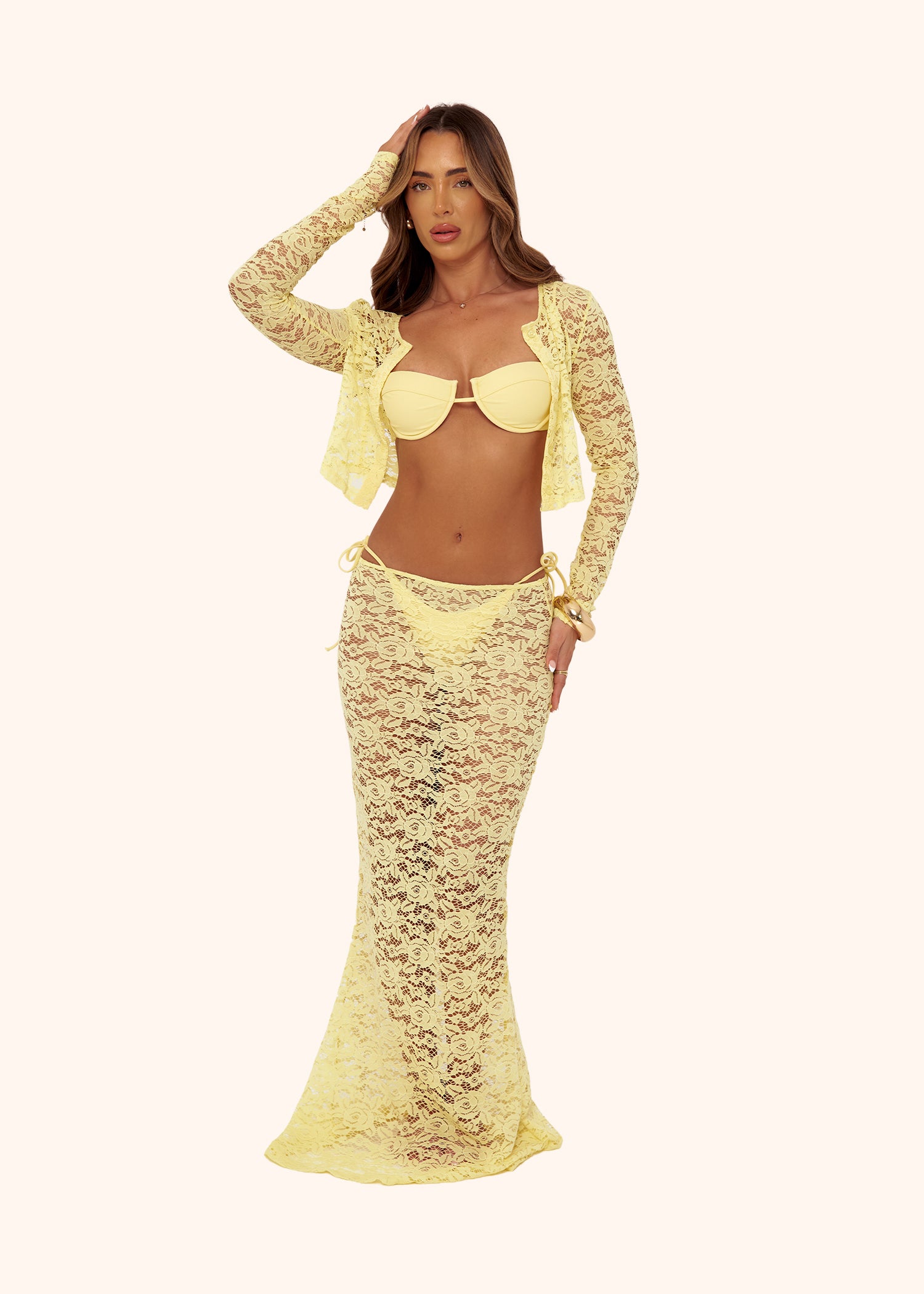 Lace Button Top in Lemon