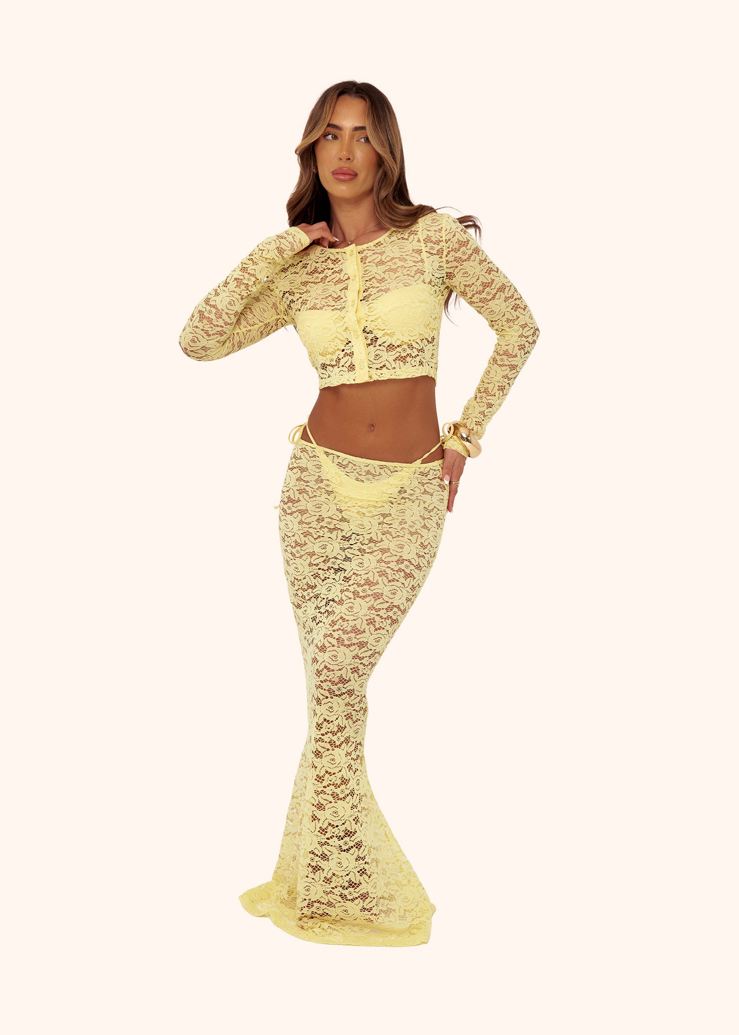 Lace Button Top in Lemon