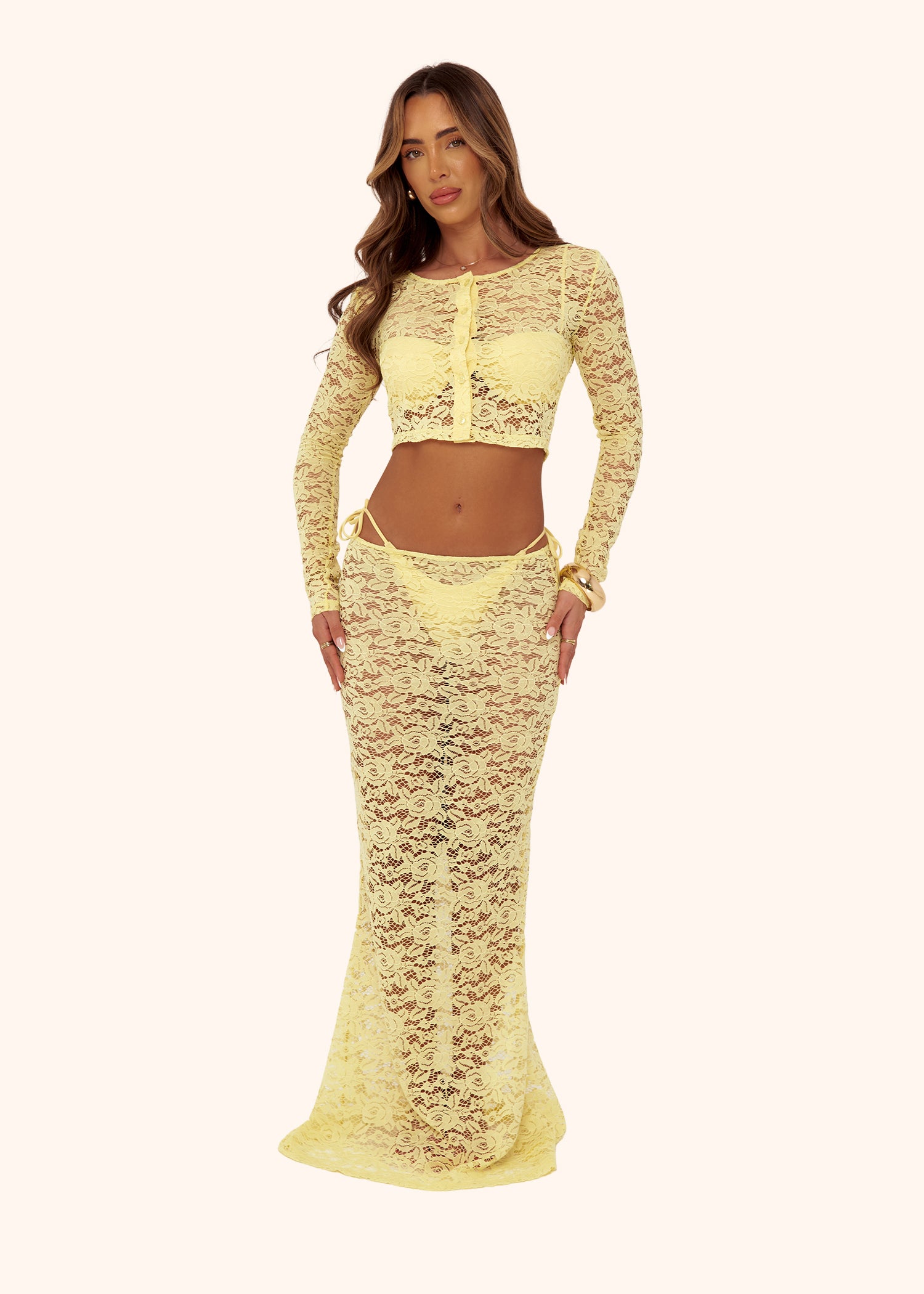 Lace Button Top in Lemon