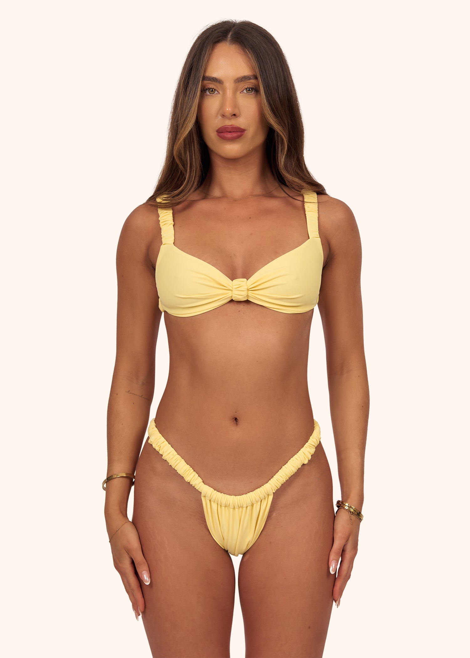 Ruched Bikini Top in Lemon