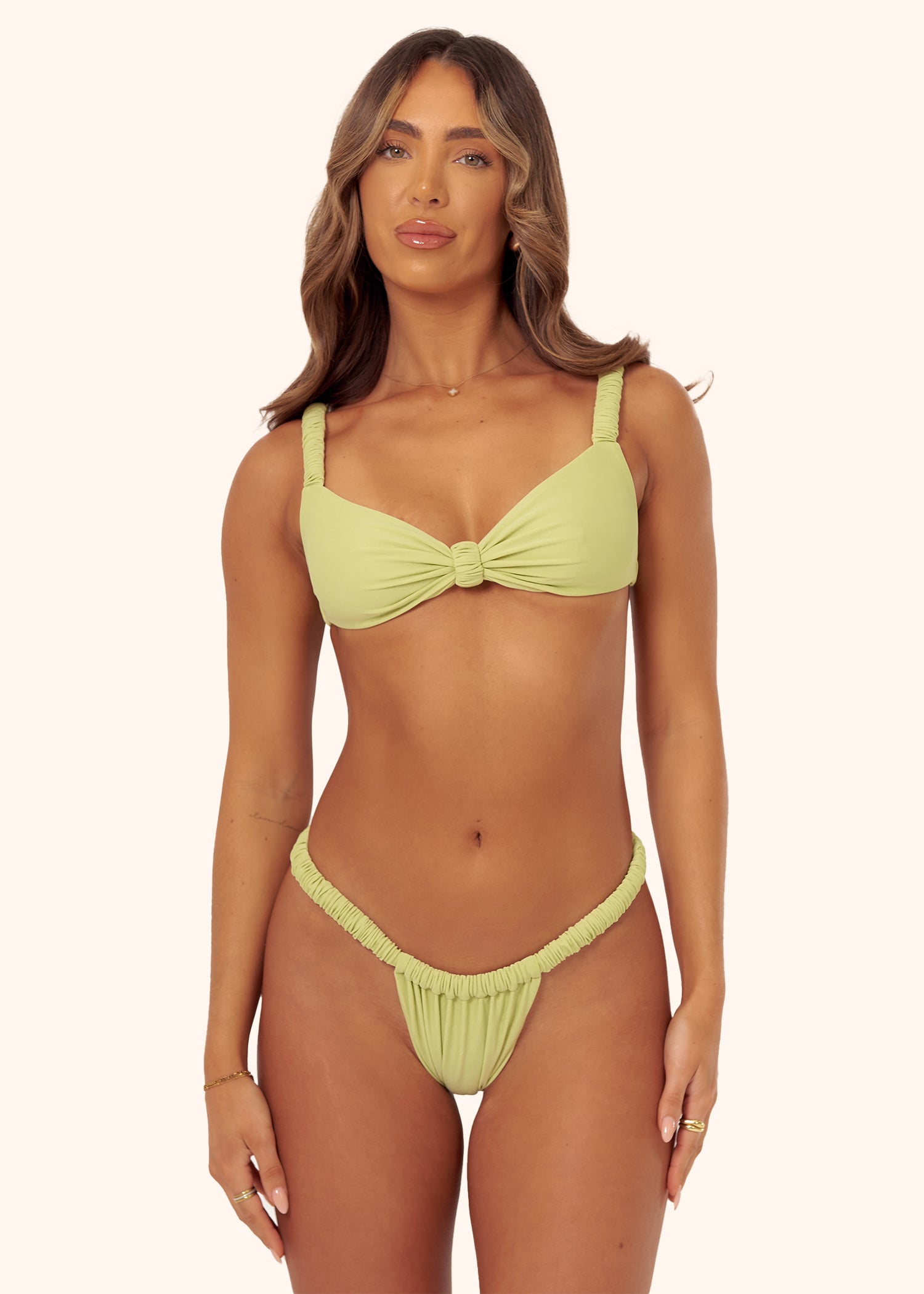 Ruched Bikini Bottoms in Matcha Green