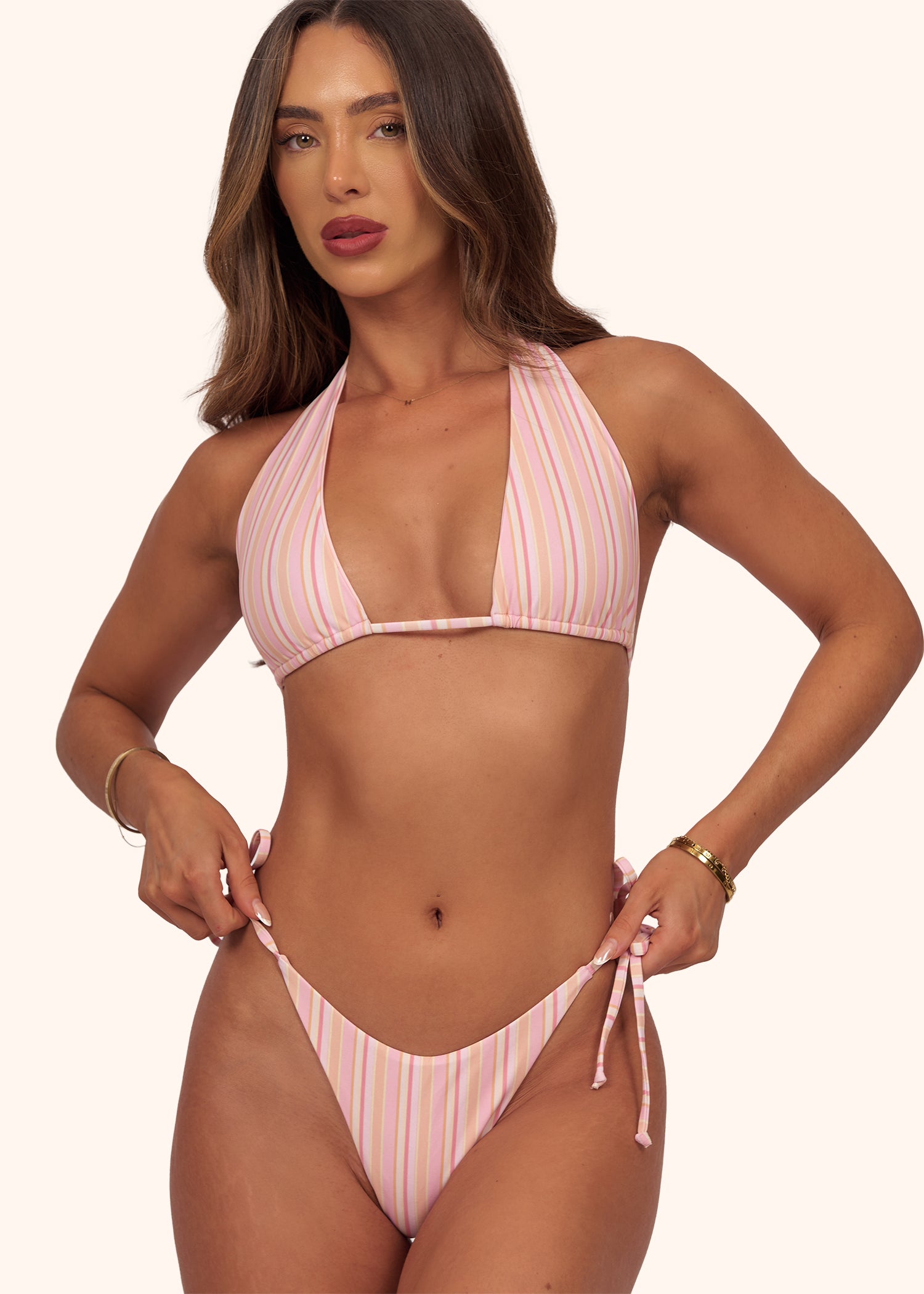 Tie Bikini Bottoms in Pink Stripe