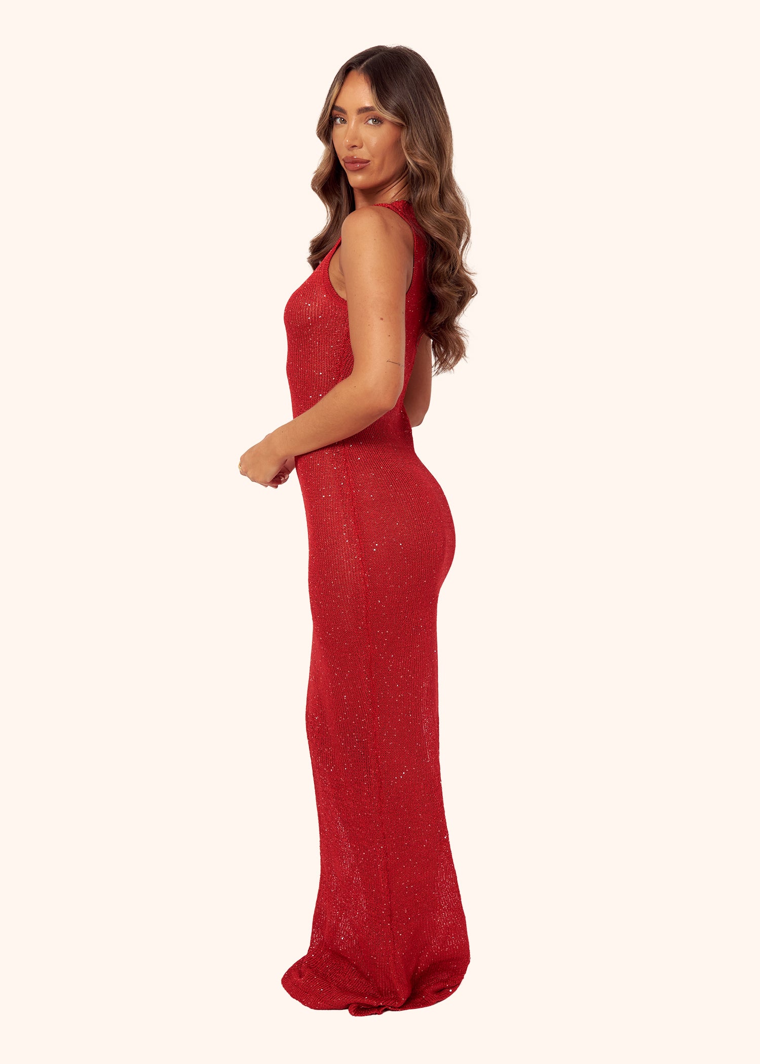 Sparkle Knit Maxi Dress in Red