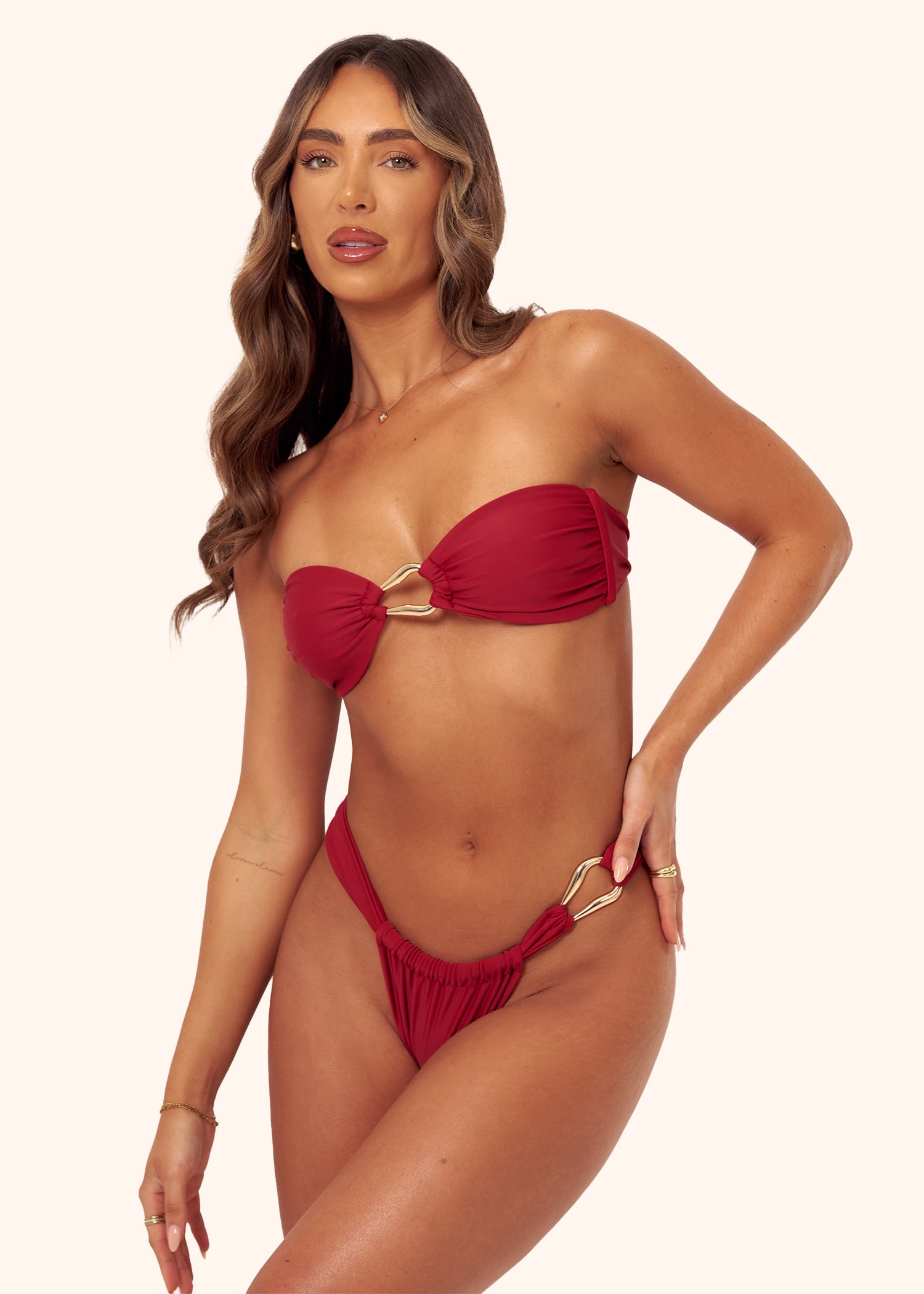 Ring Bikini Bottoms in Wine Red