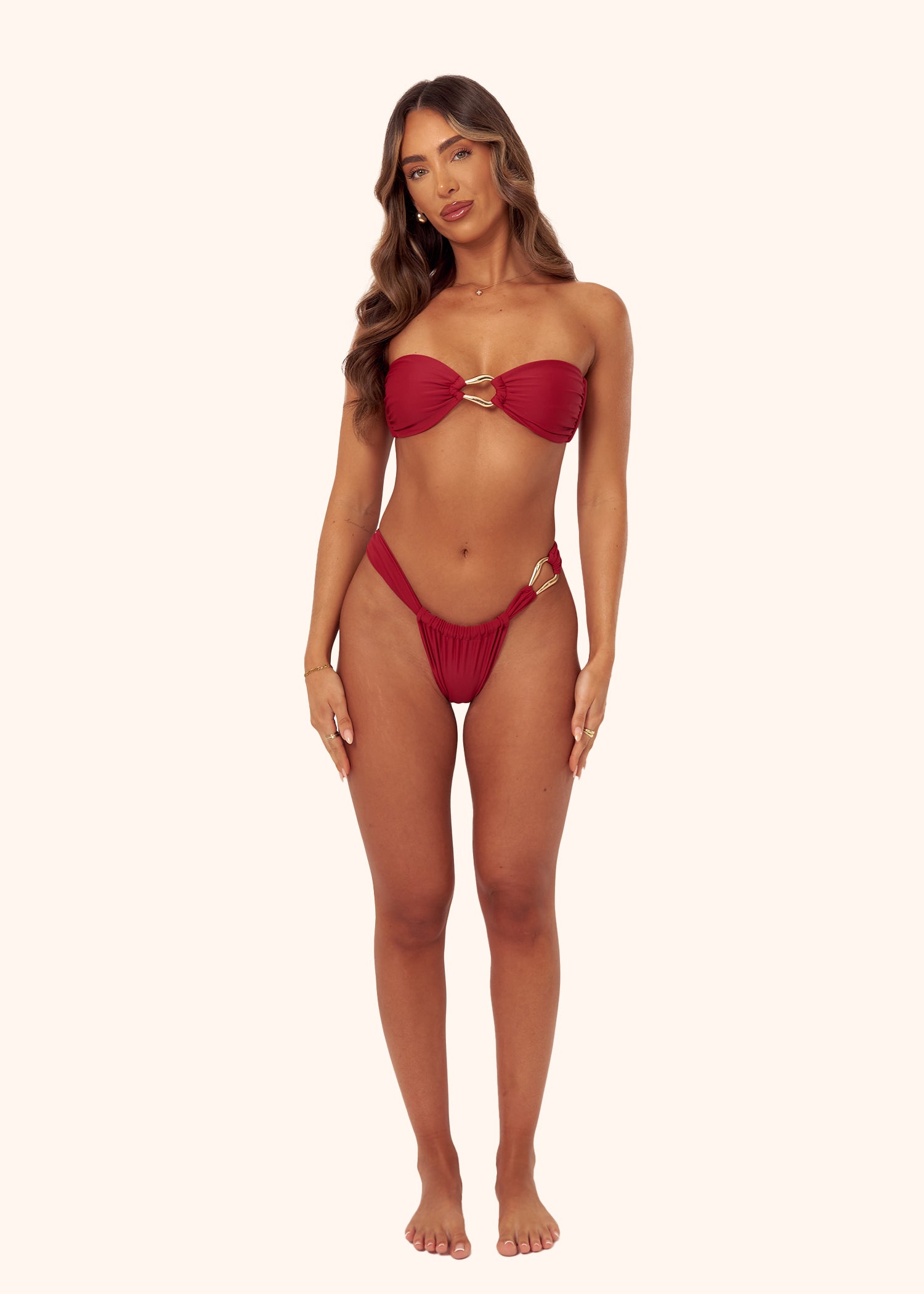 Ring Bikini Bottoms in Wine Red