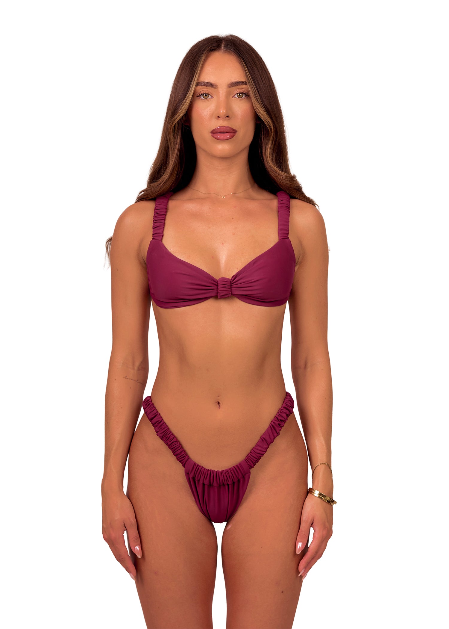 Ruched Bikini Top in Burgundy