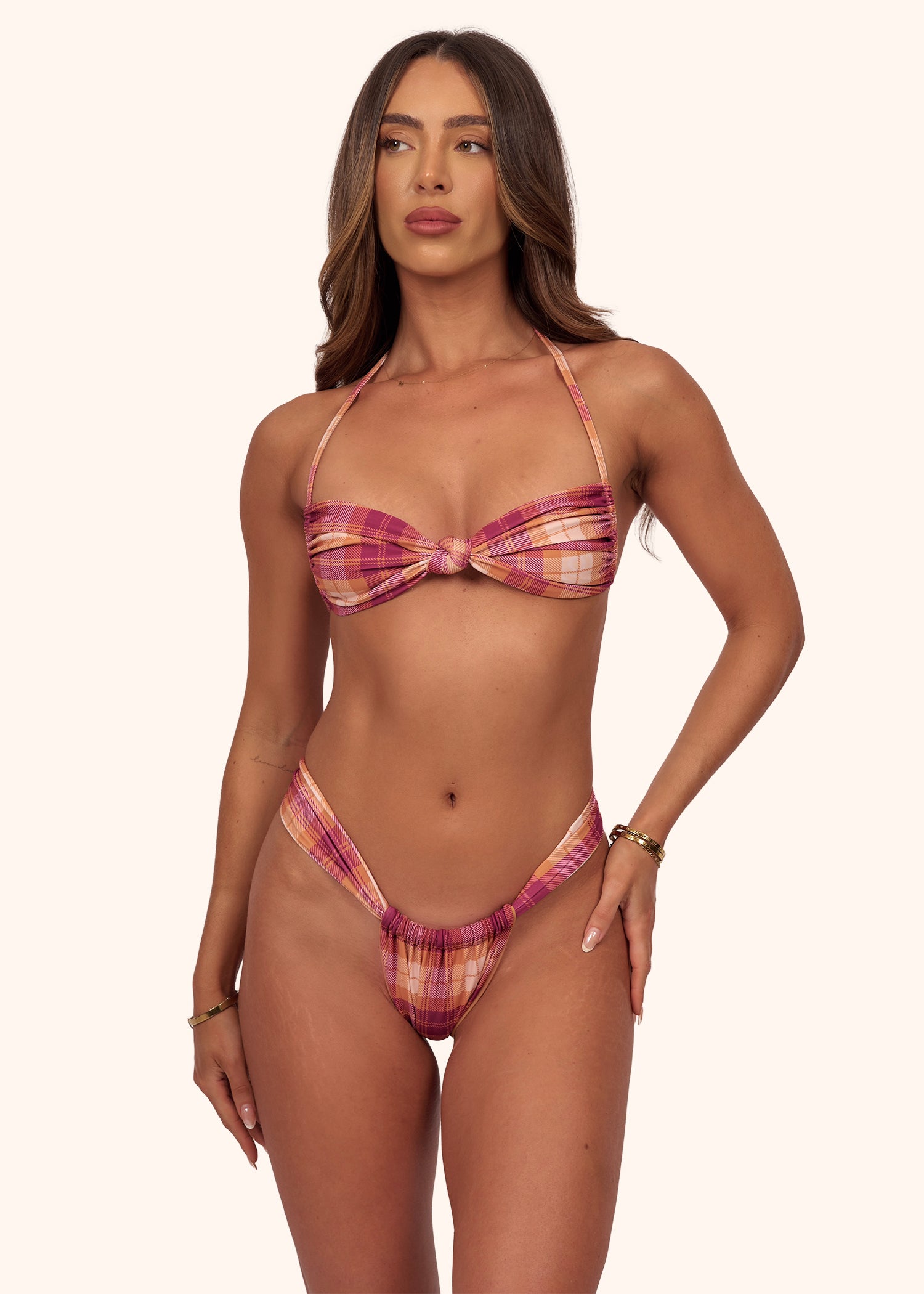 Knot Bikini Top in Sunset Check