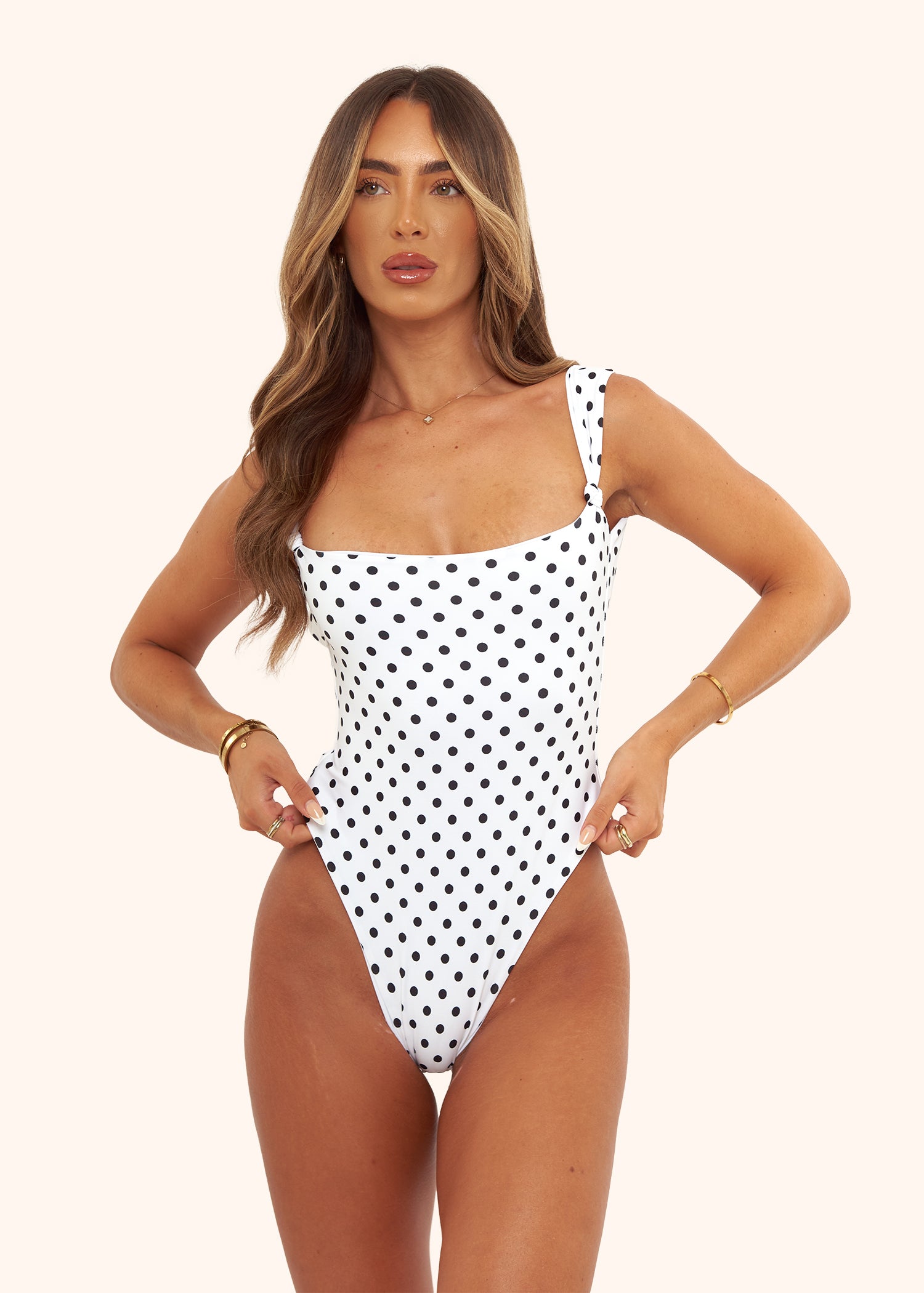 Knot Swimsuit in White Polka