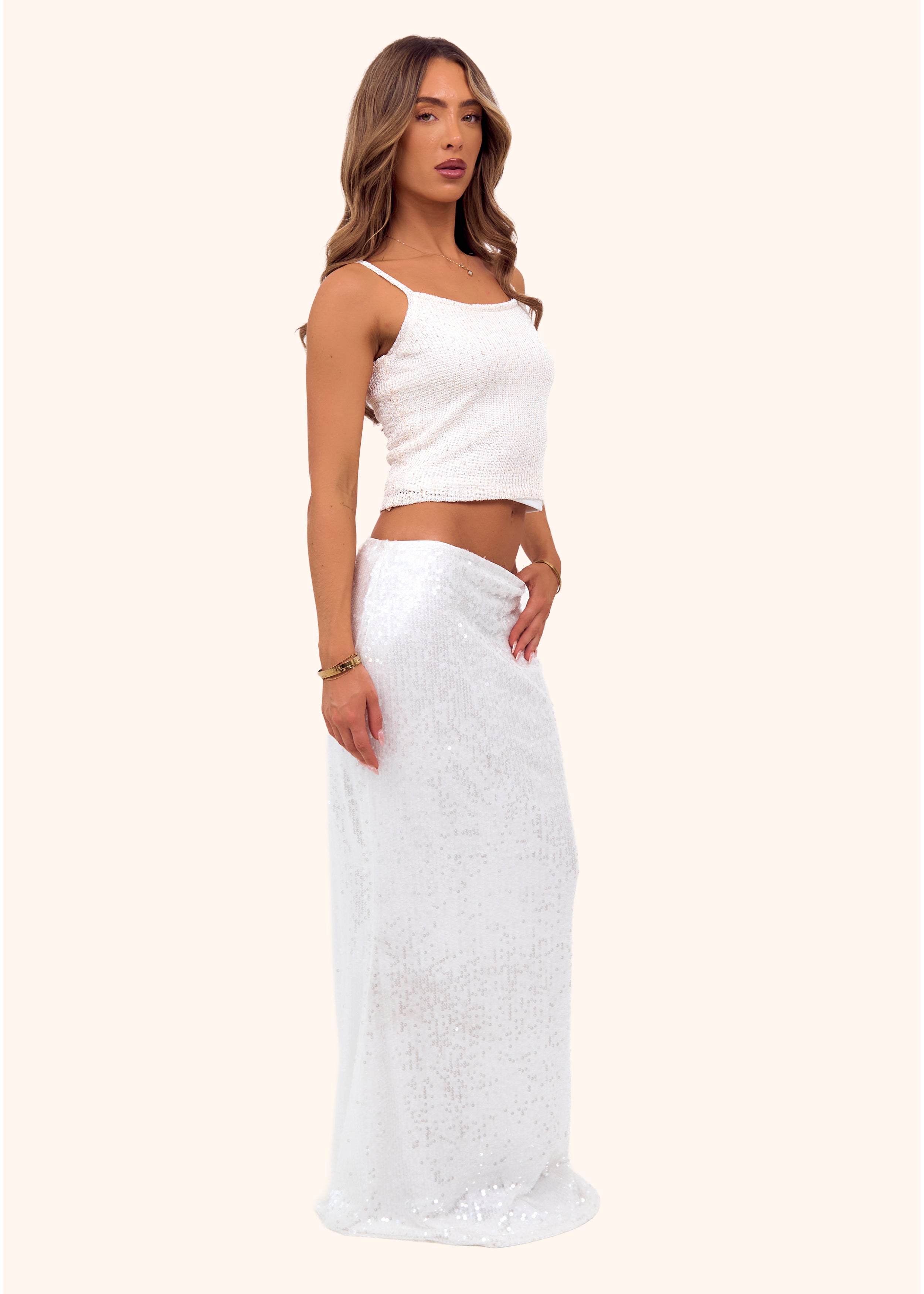 Sequin Maxi Skirt in White