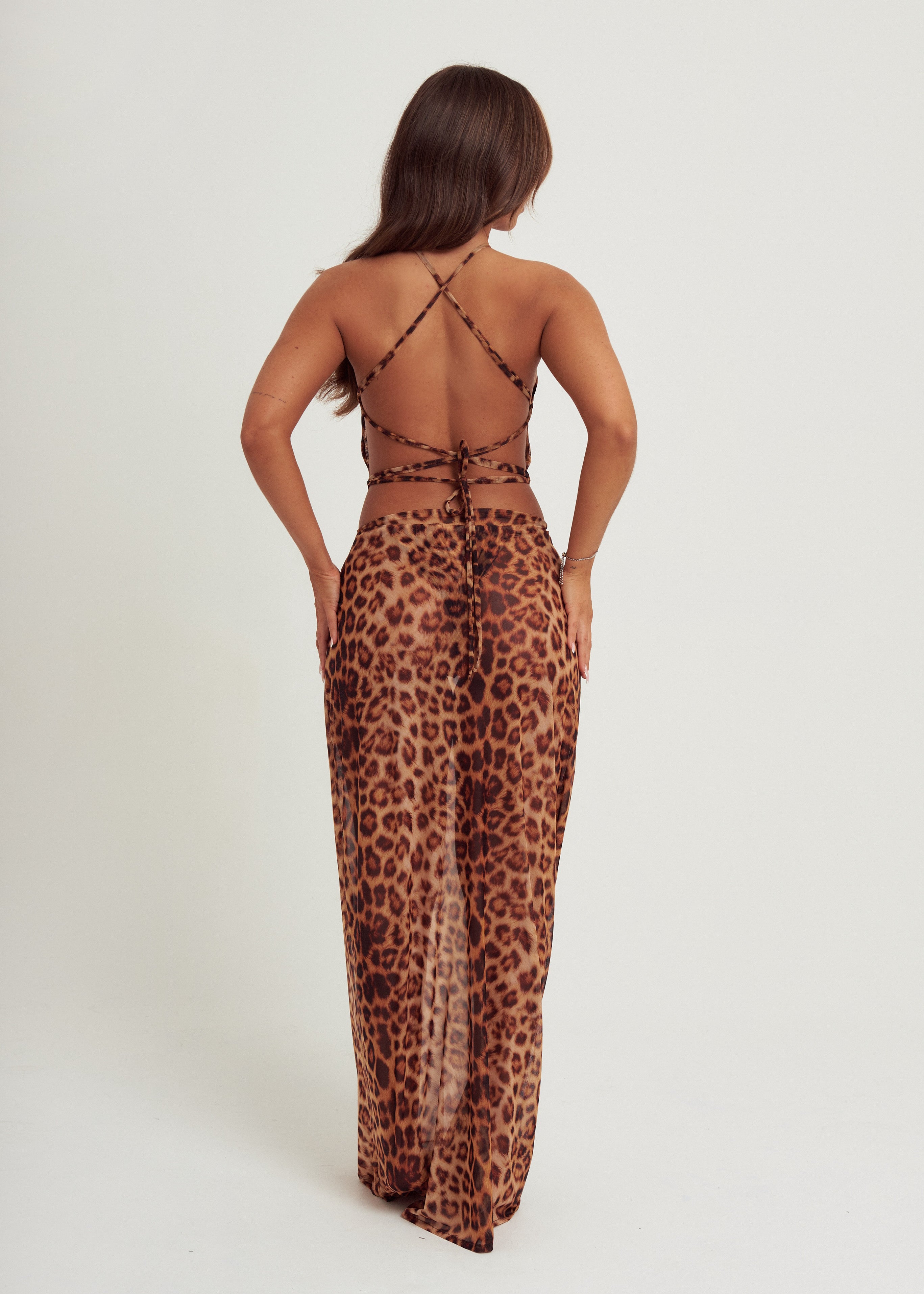 Ring Mesh Maxi Dress in Leopard