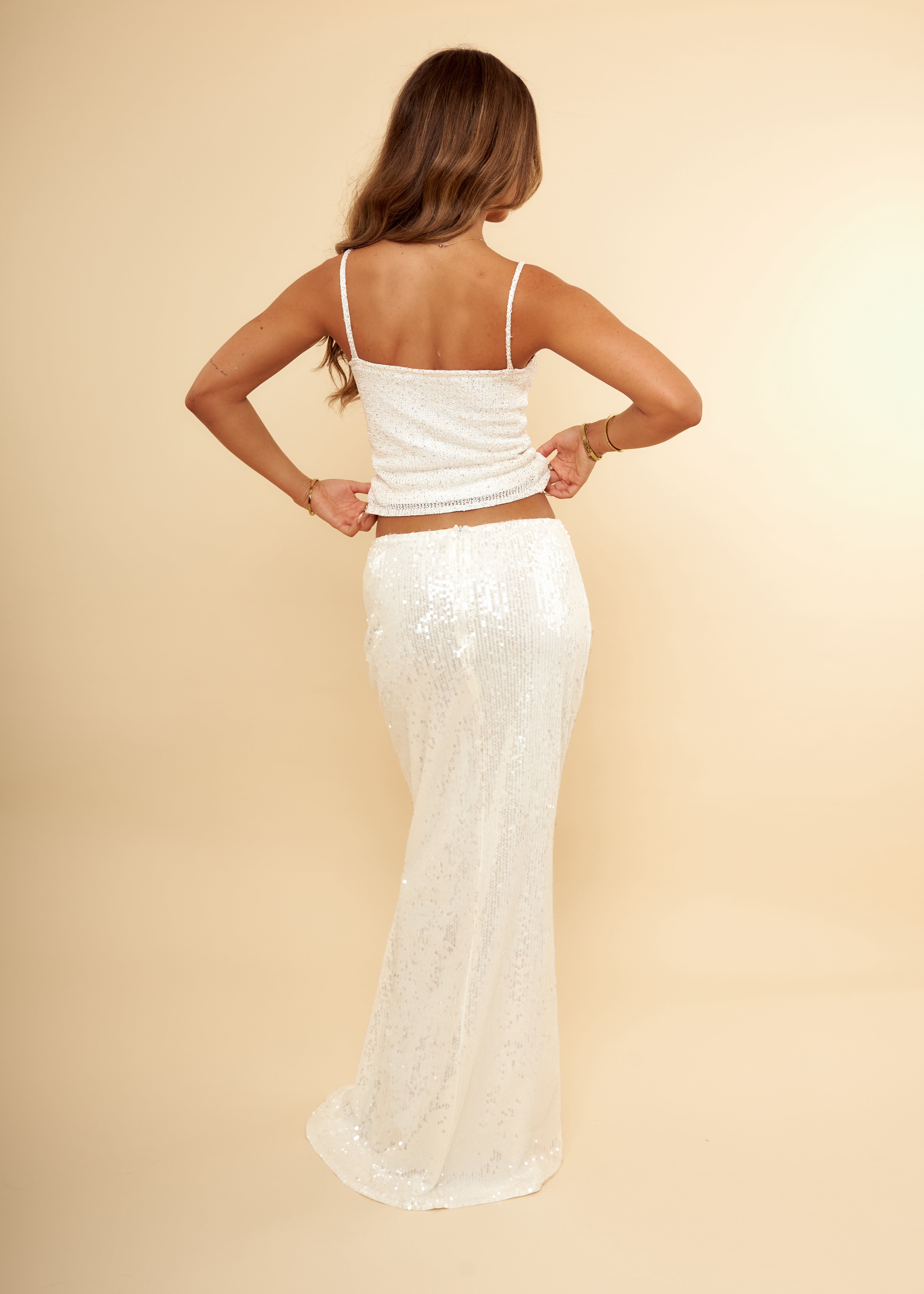 Sequin Maxi Skirt in White
