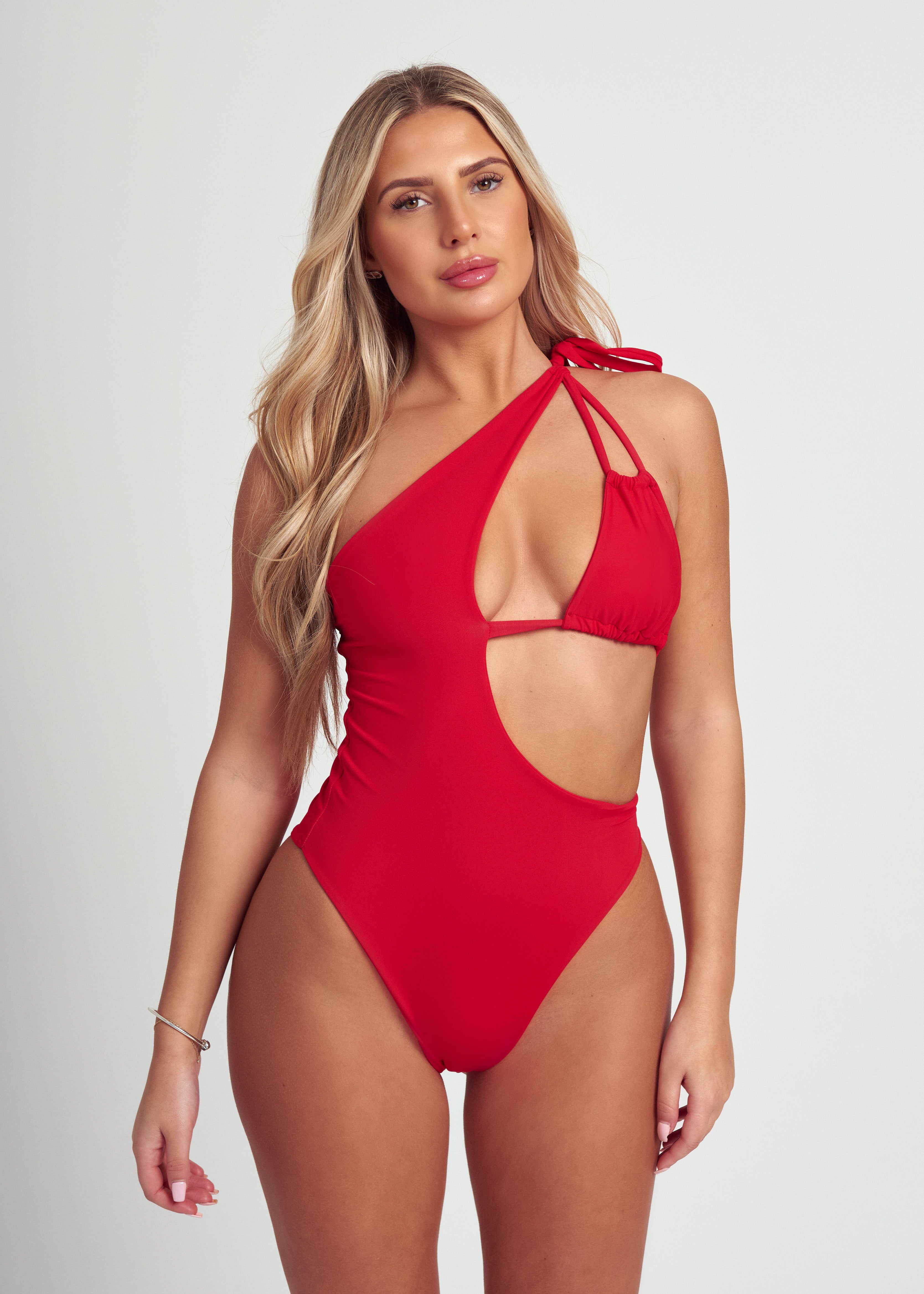 Cut Out Swimsuit in Cherry Red